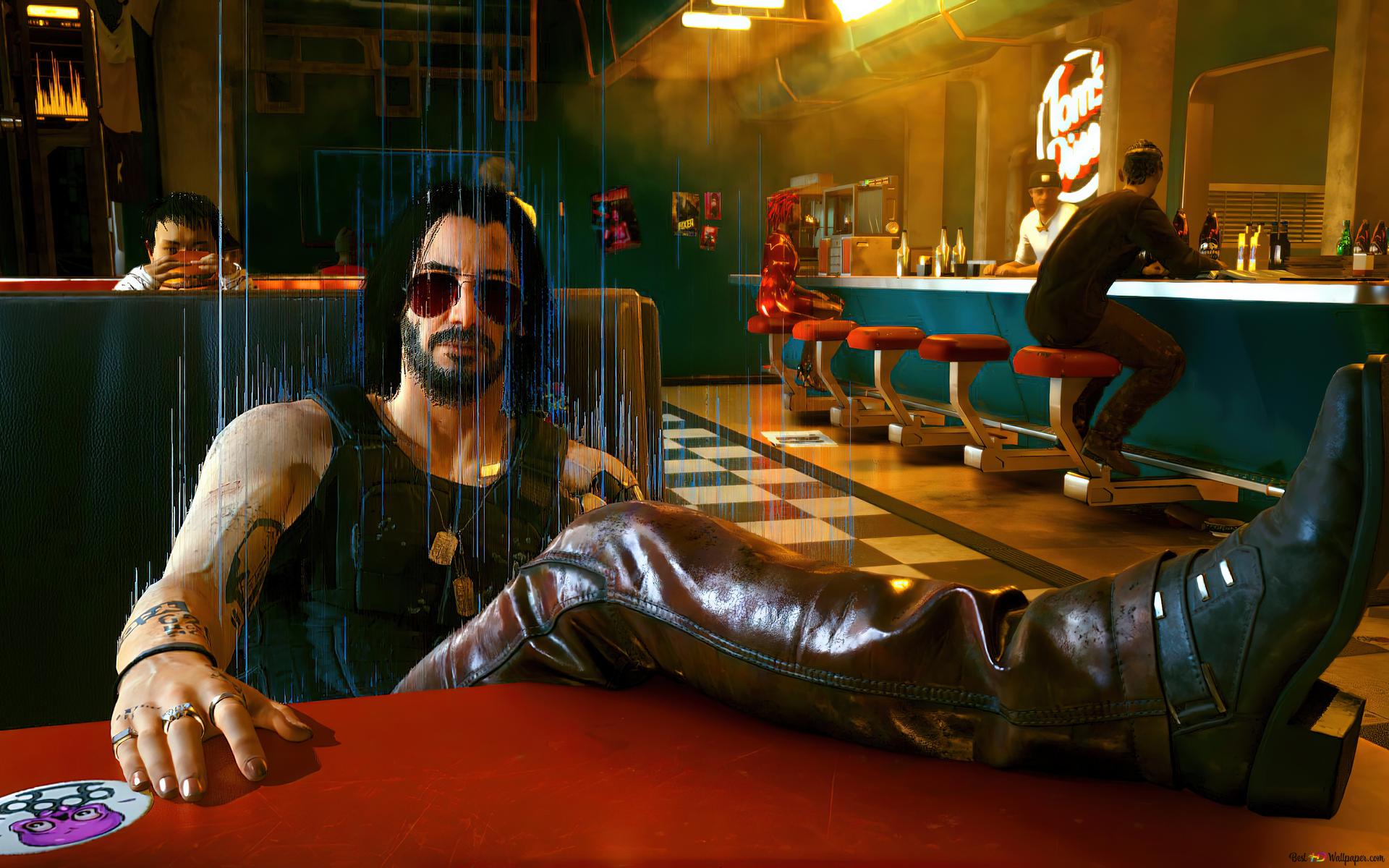 1920x1200 Cyberpunk 2077' Video Game (Johnny in Bar) 4K wallpaper download