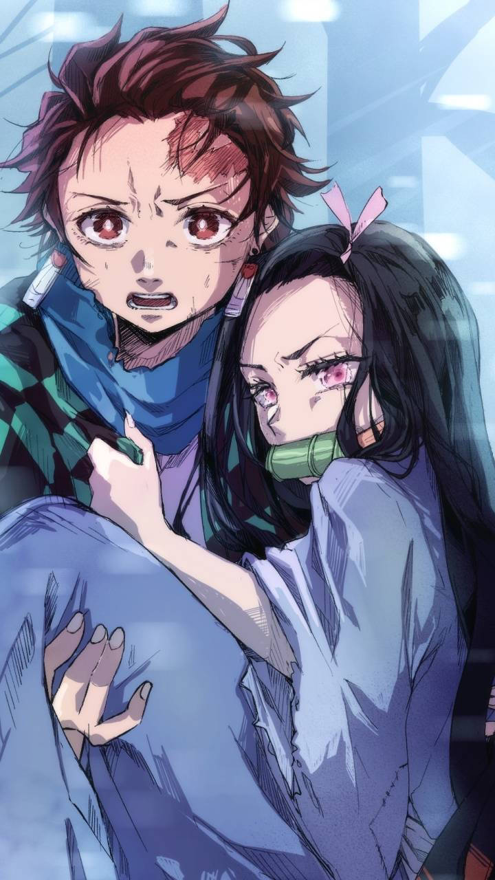 720x1280 Download Tanjiro embraces a crying Nezuko Wallpaper