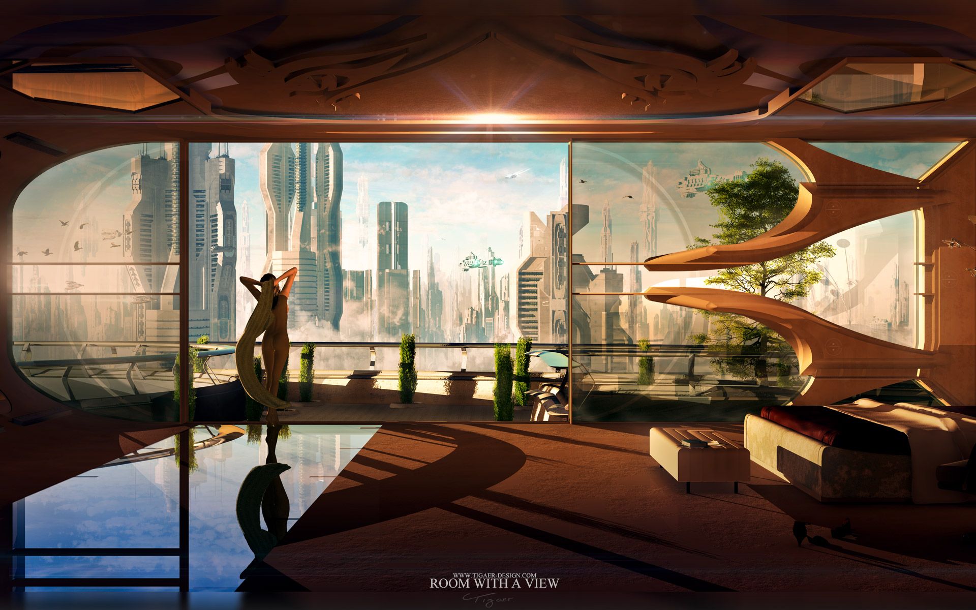1920x1200 Morning at a futuristic city on Mars