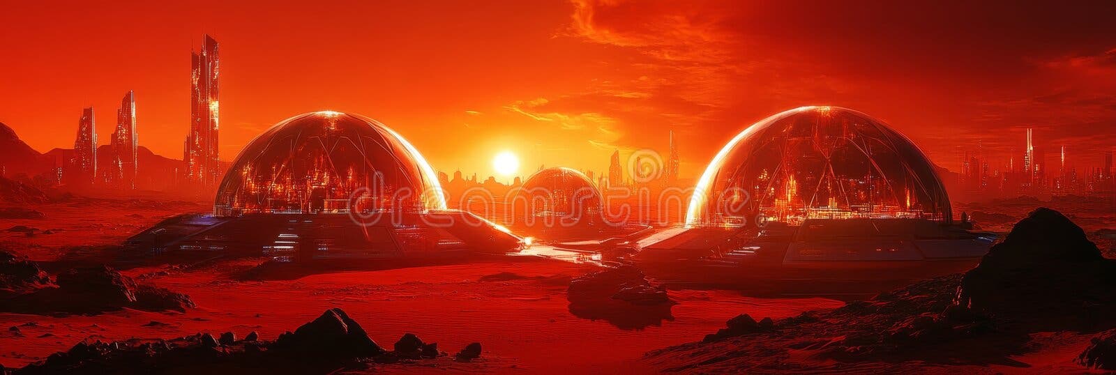1600x538 Mars Colony Sunset Advanced Structures & Royalty Free From Dreamstime