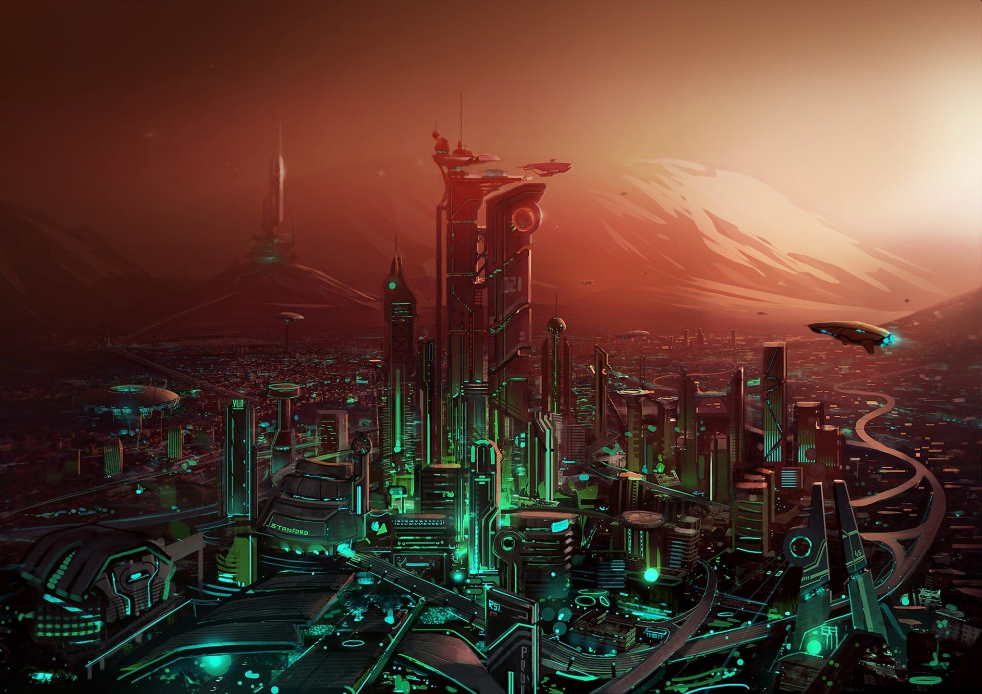 1920x1357 Futuristic Sci Fi Cityscape: Neon Skyscrapers In A Dystopian HD Wallpaper By Samuel Aaronx1414