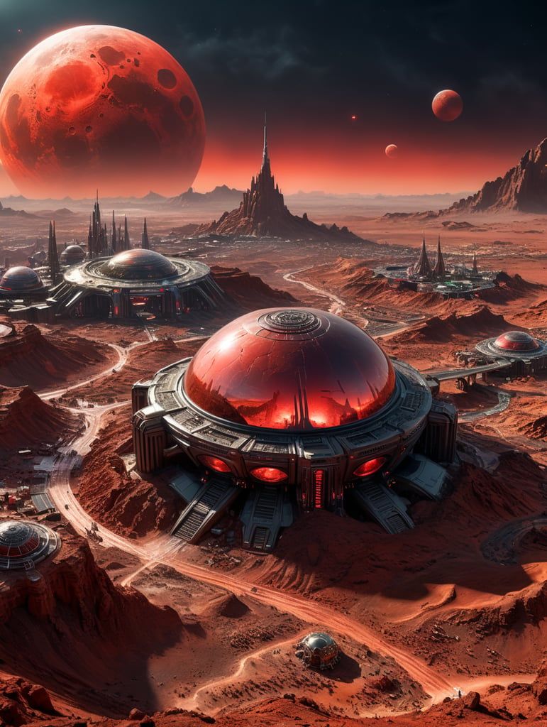771x1024 Premium Free ai Image. glass alien city on planet mars setting red moon terminator movie style