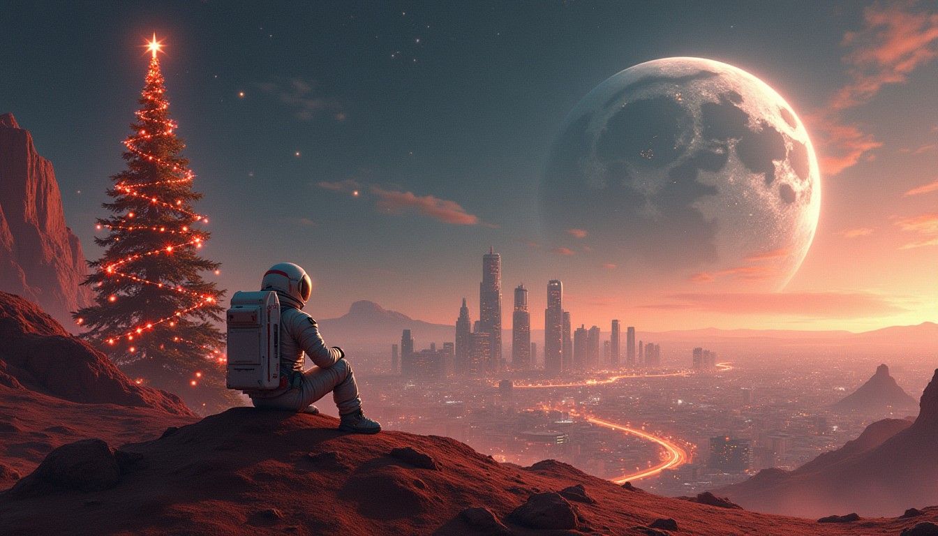 1344x768 Futuristic Mars City Christmas Scene. Stable Diffusion Online