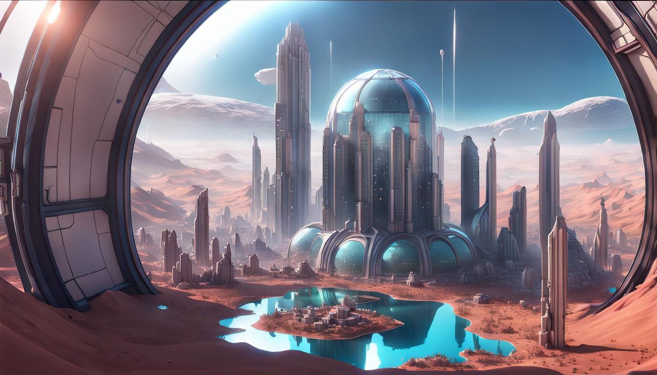1344x768 Half Terraformed Mars Dome City On Mars In Anime Sty