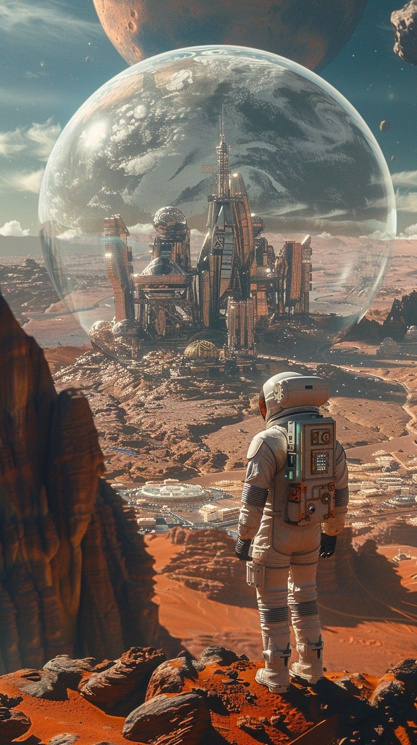 816x1456 Free Martian cityscape view Image, City, Canyon