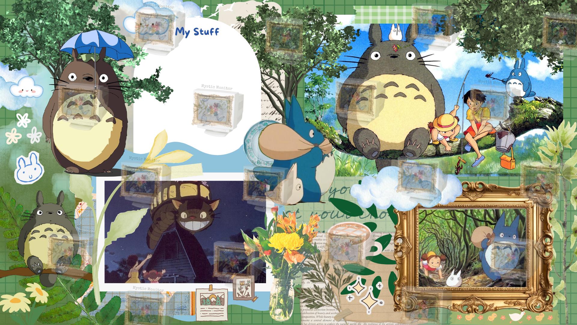 1920x1080 Totoro Desktop Wallpaper: Studio Ghibli Cottagecore Collage (digital Download)