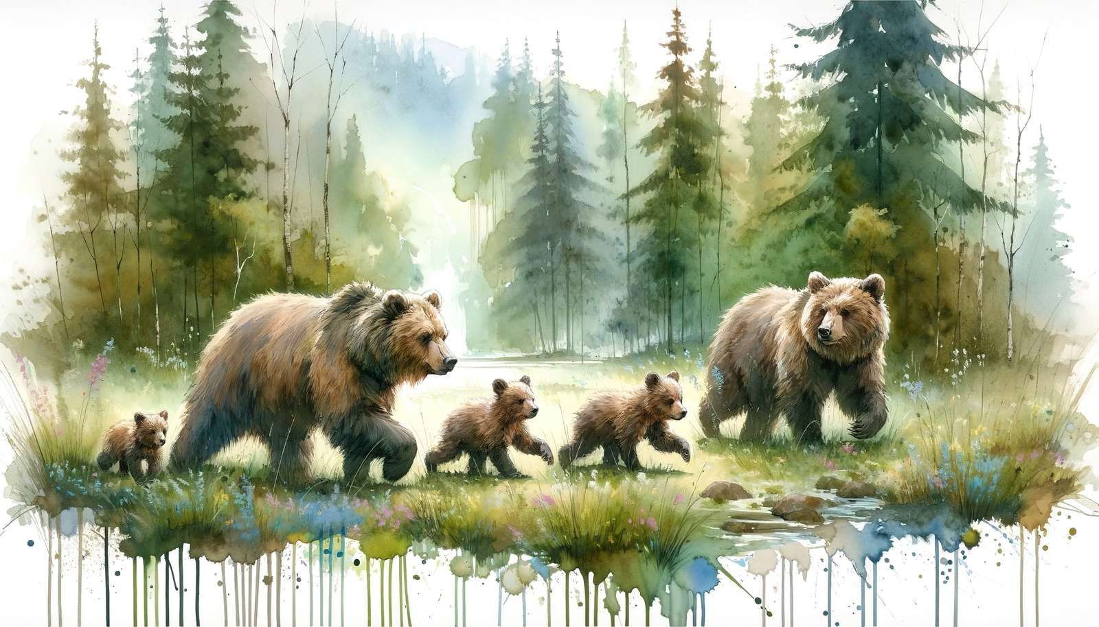1600x914 Wall Mural Bear Family In The Forest