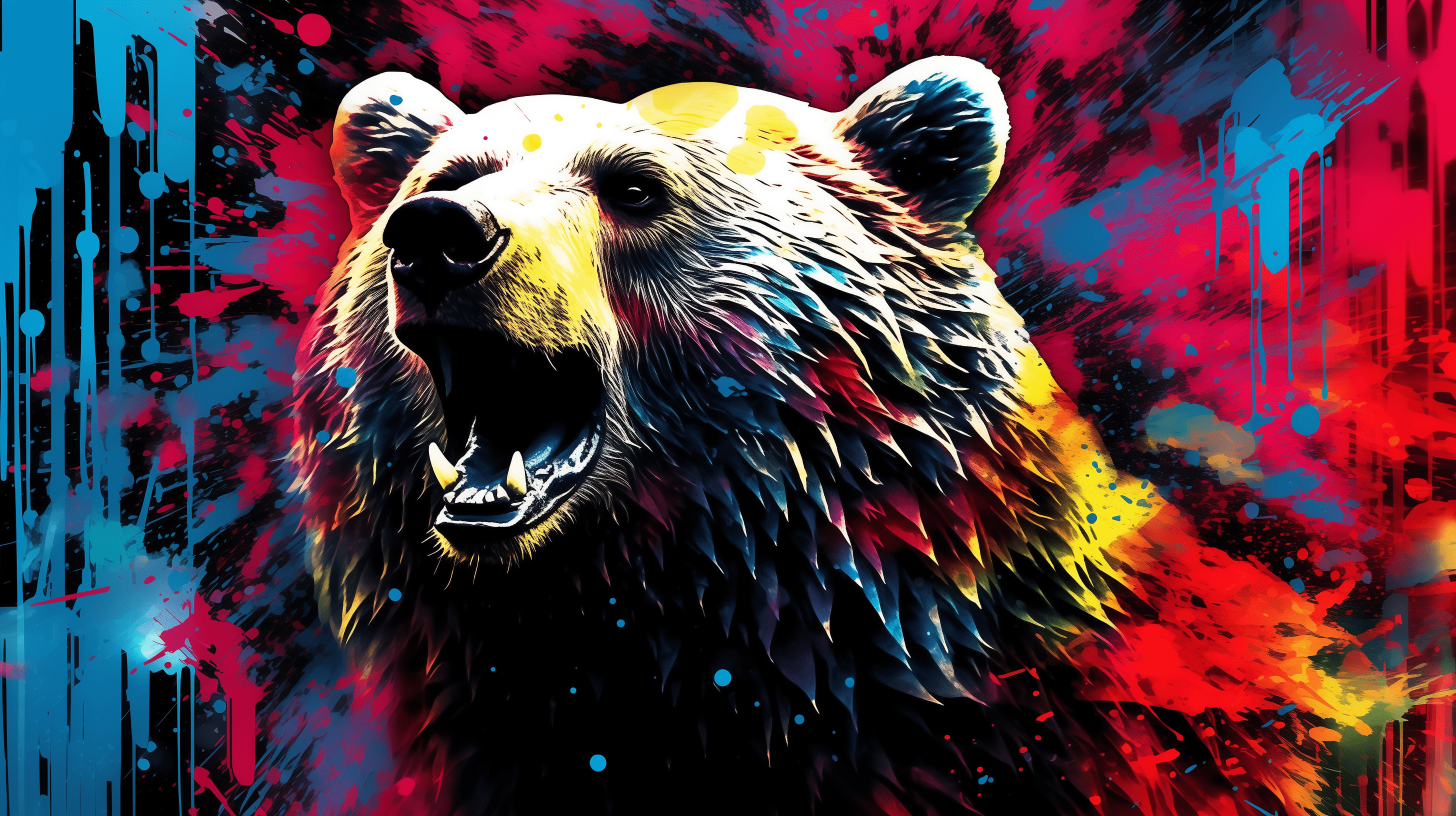 2912x1632 Colorful Abstract Bear Art HD Wallpaper