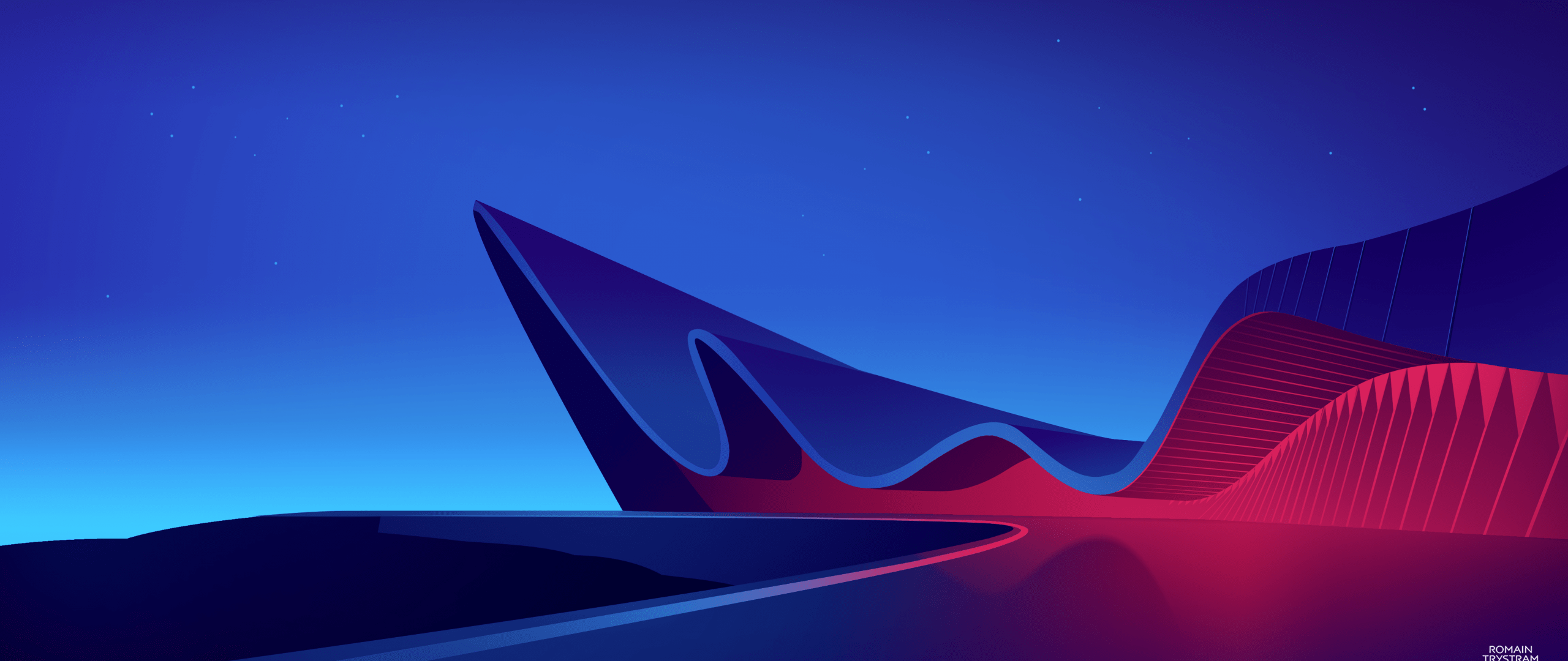 2560x1080 Modern architecture Wallpaper 4K, Illustration, Building, Blue