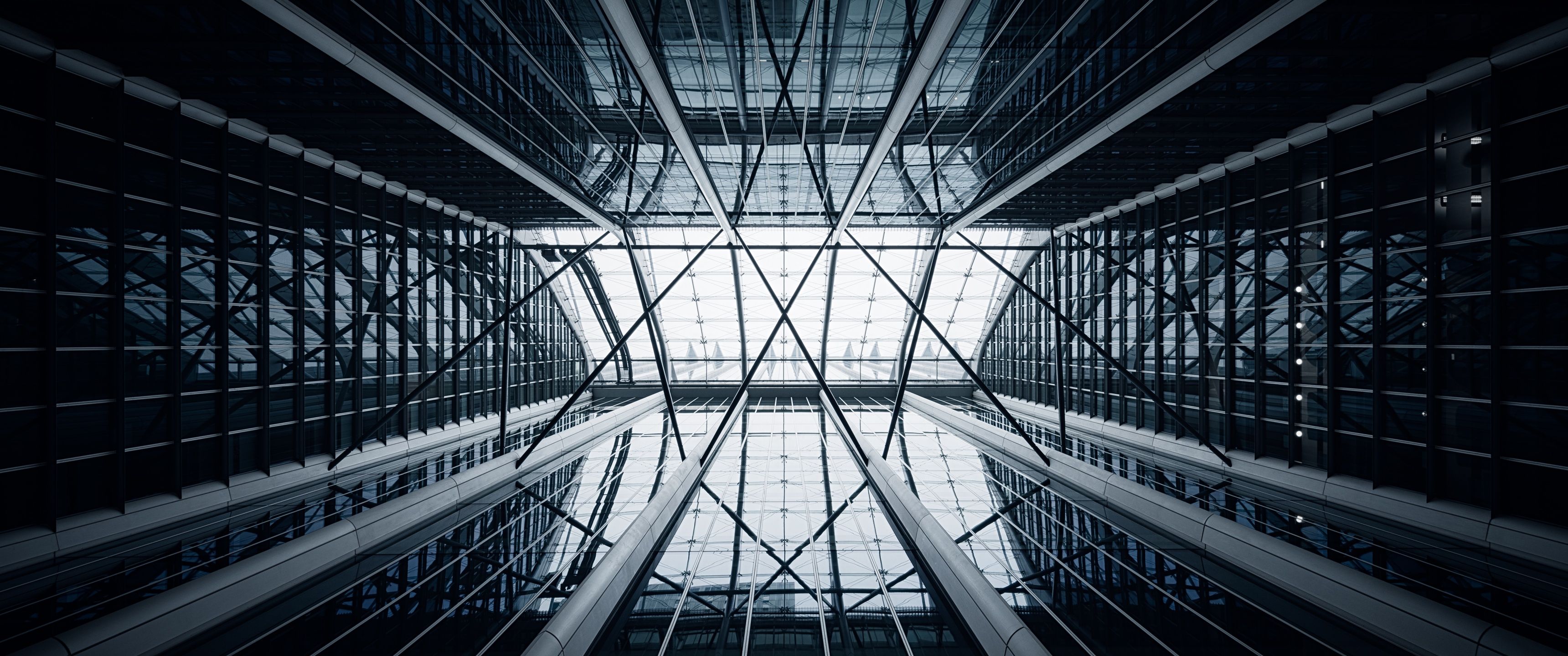 3440x1440 Modern architecture Wallpaper 4K, Skylight, Looking up