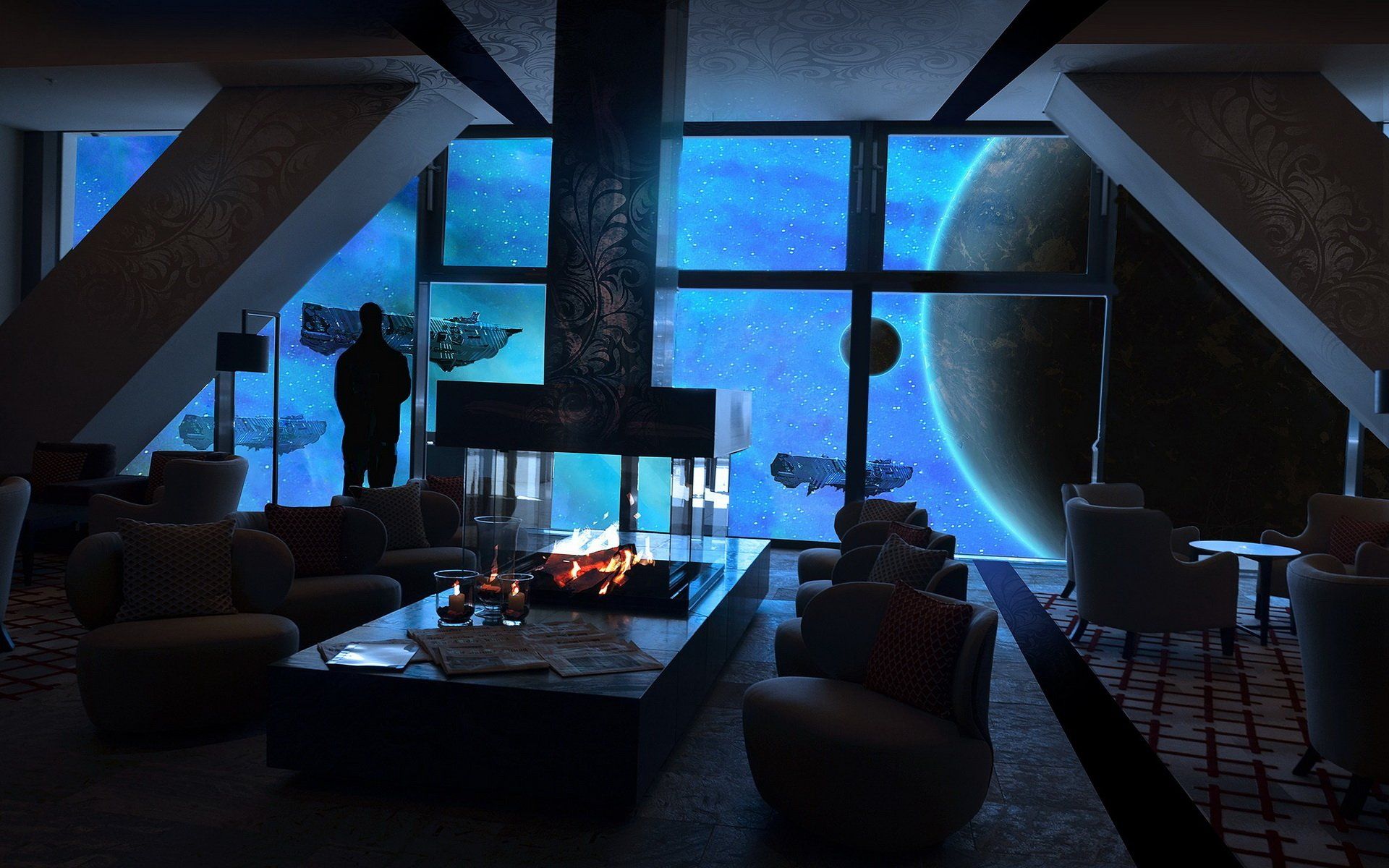 1920x1200 Cosmic Haven: HD Sci Fi Space Station Living Roomx1200