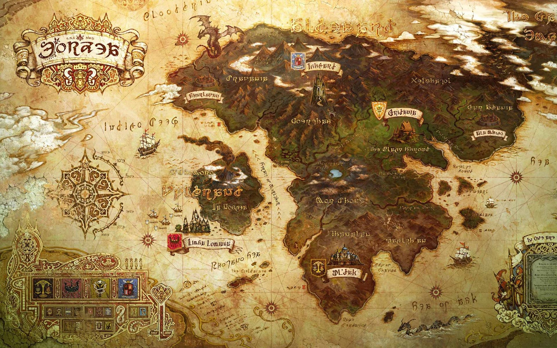 1920x1200 Wallpaper the inscription, the world, map, continents, final fantasy xiv for mobile and desktop, section игры, resolution 1920x1200
