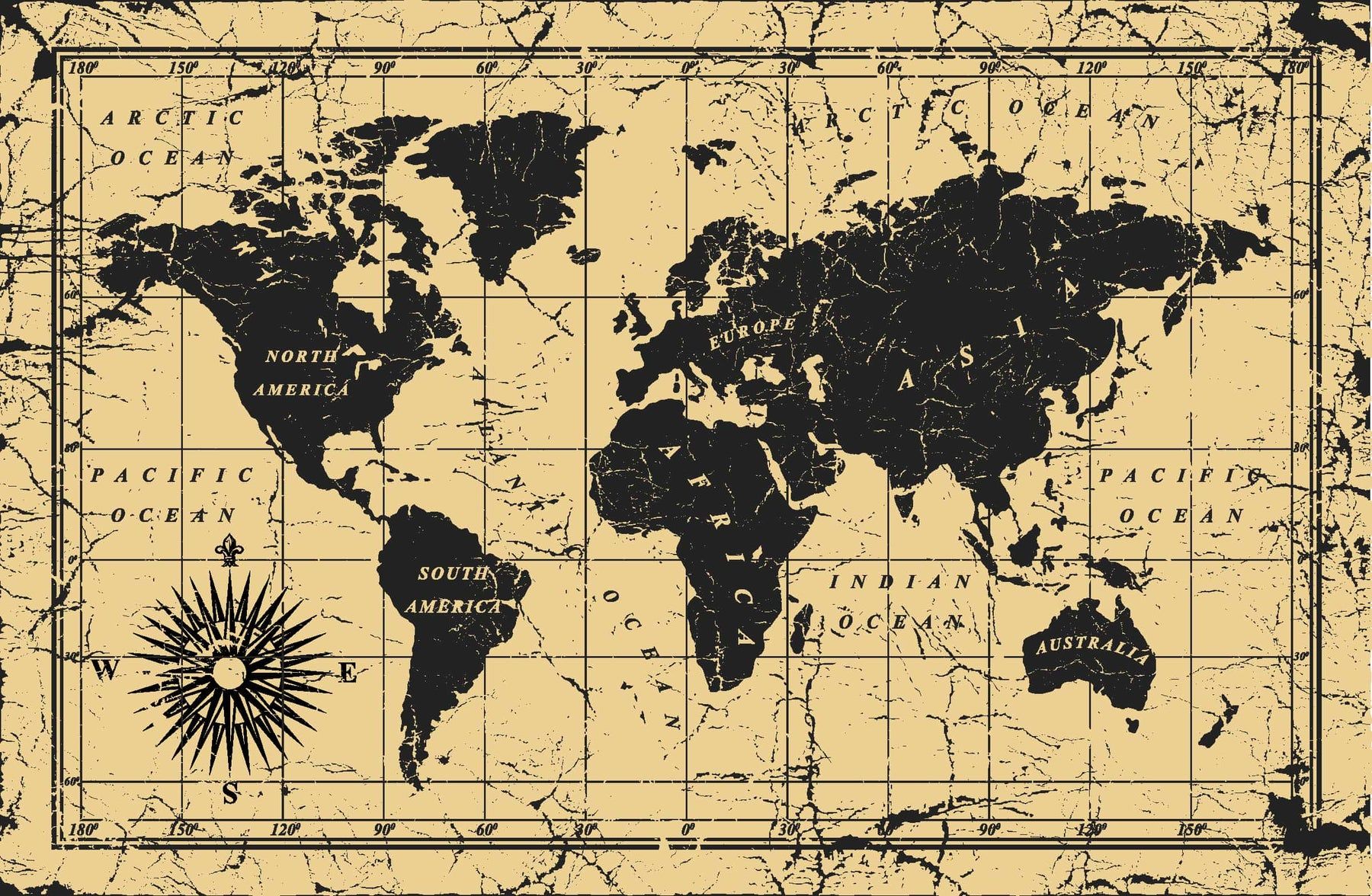 1800x1176 Distressed vintage compass rose map wall mural