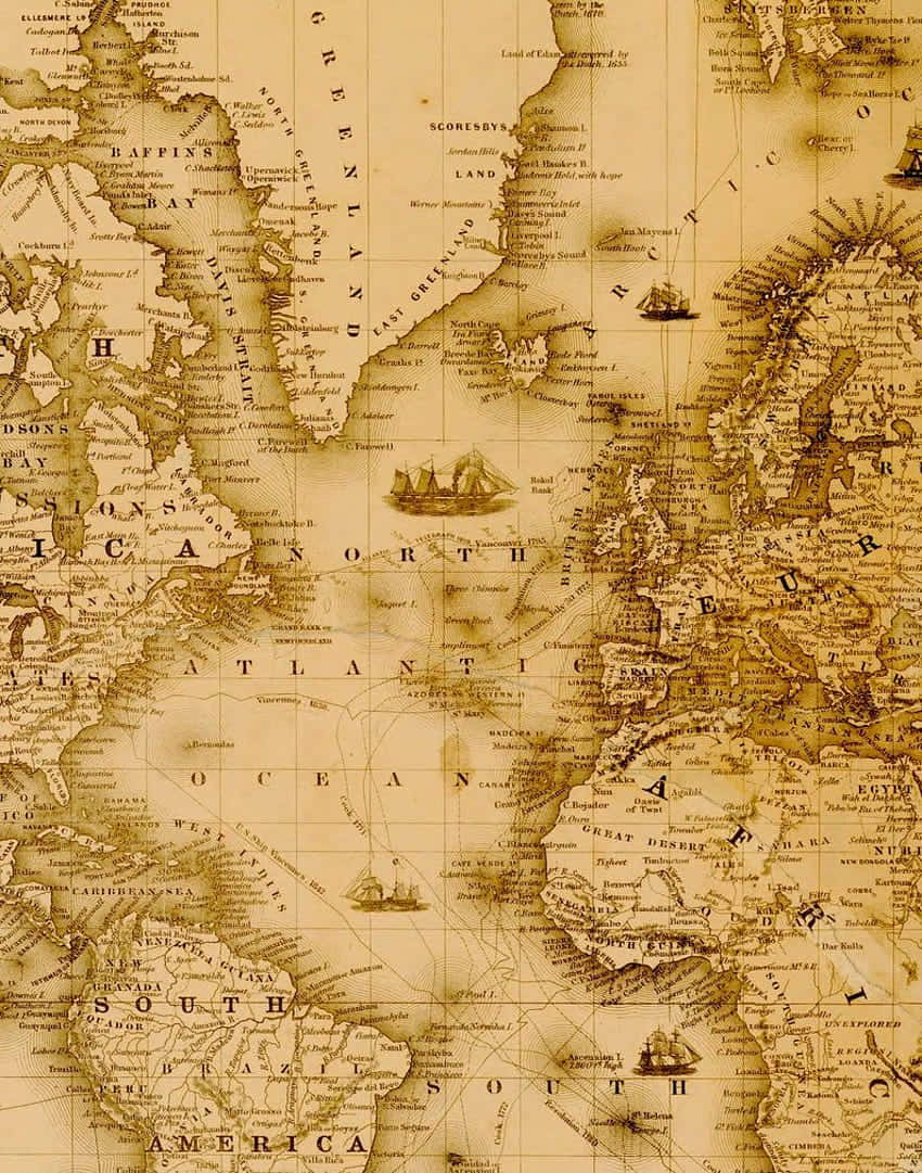 850x1081 Download Vintage Map Atlantic Ocean Wallpaper