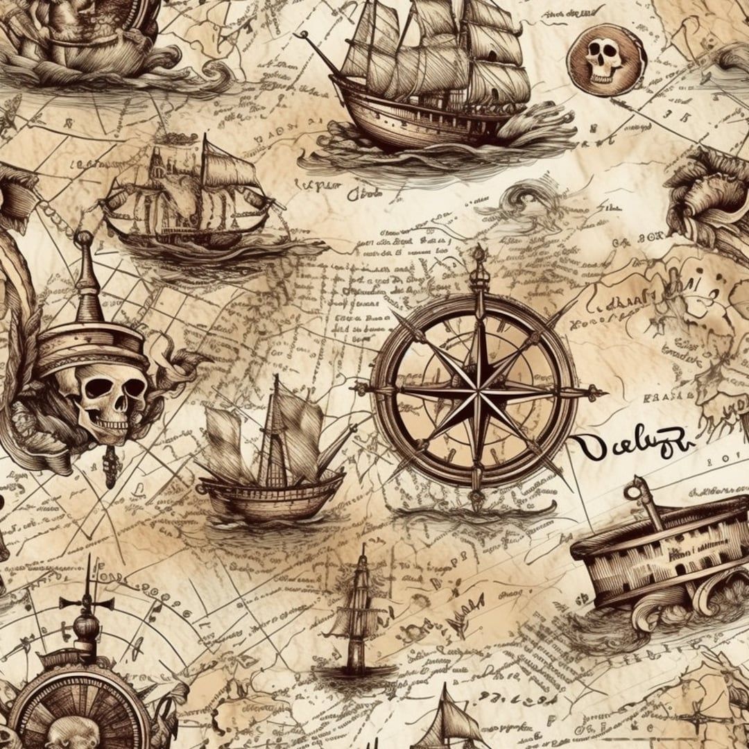 1080x1080 Treasure Map V2: Nautical Seamless Tile Art for Background and Graphic Design Wallpaper Pattern Download Compass Rose Hong