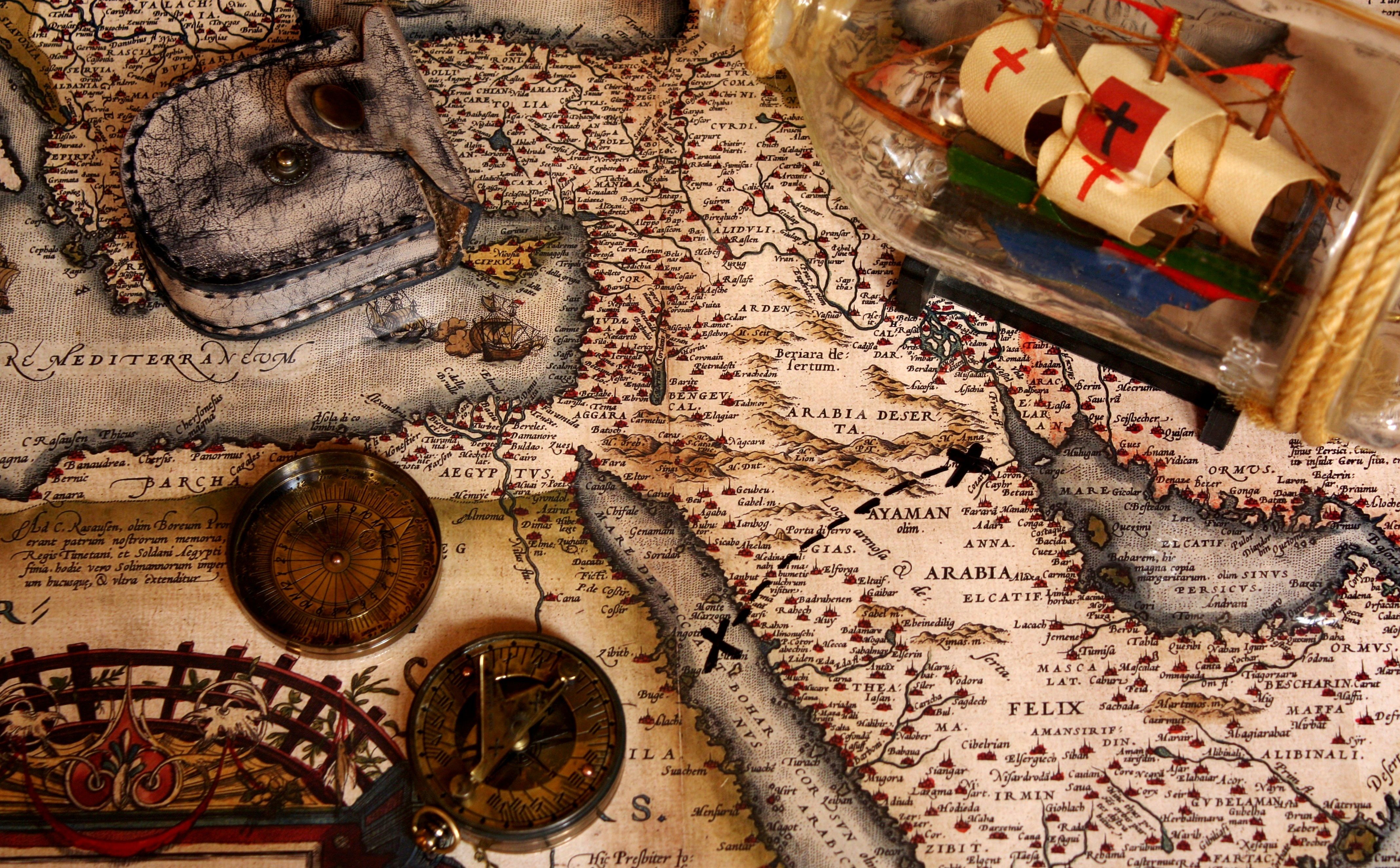 4272x2648 Wallpaper bottle, map, sailboat, treasure, treasures, adventure, compass, case for mobile and desktop, section разное, resolution 4272x2648