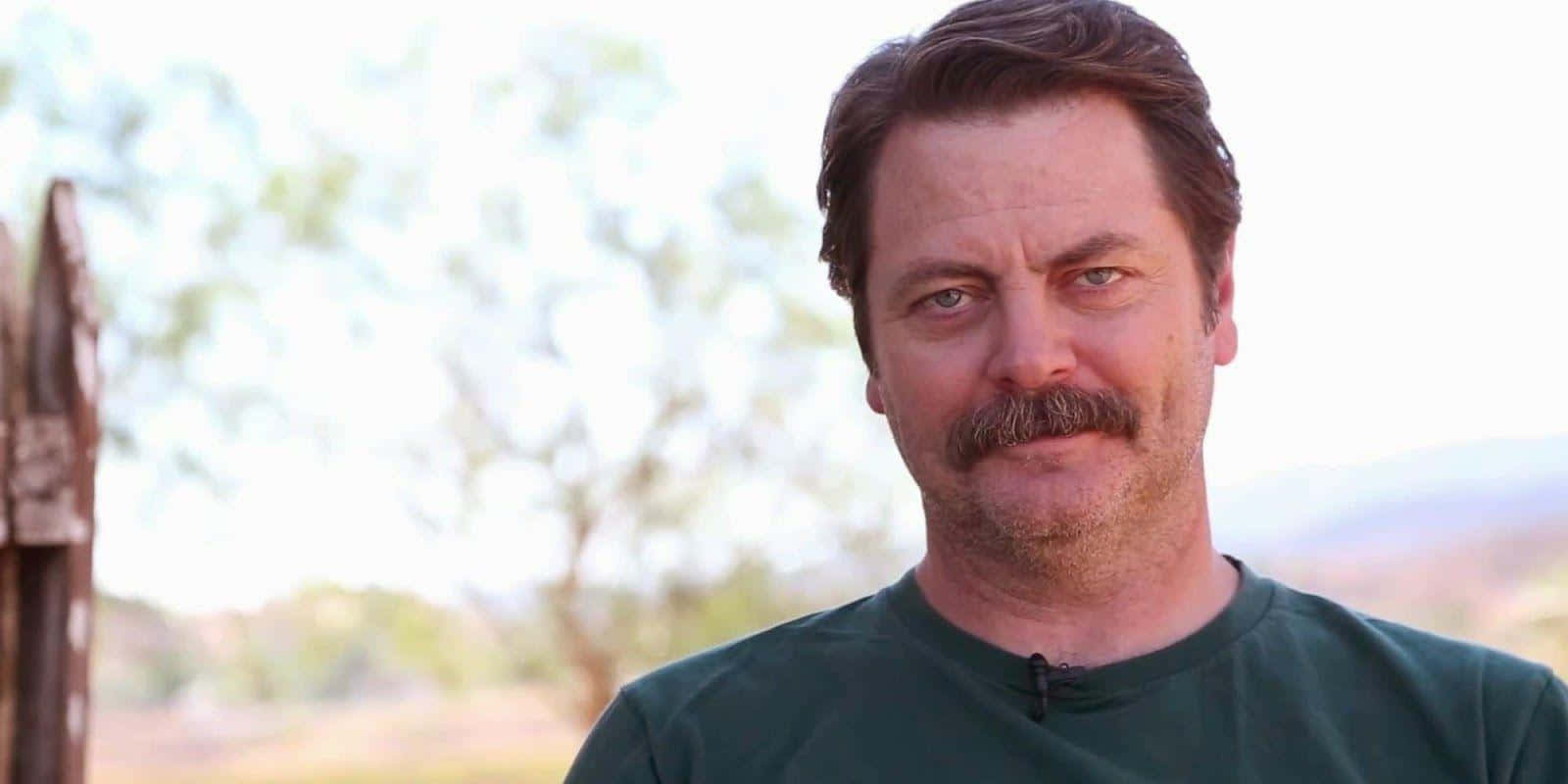 1600x800 Download Nick Offerman known for his role as Ron Swanson in Parks and Recreation Wallpaper