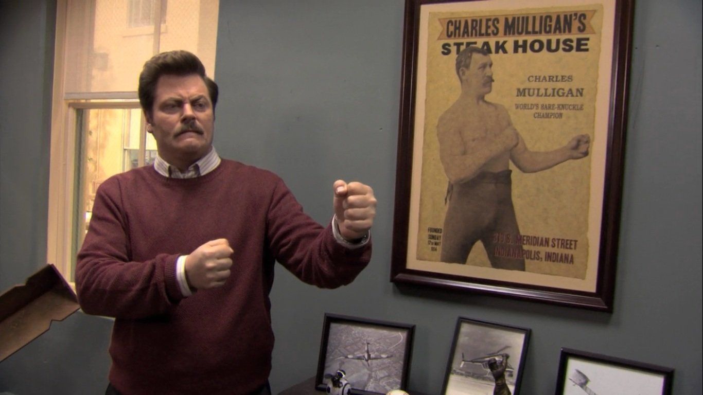 1366x768 Charles Mulligan's Steakhouse Boxer Poster. Ron Swanson's Office