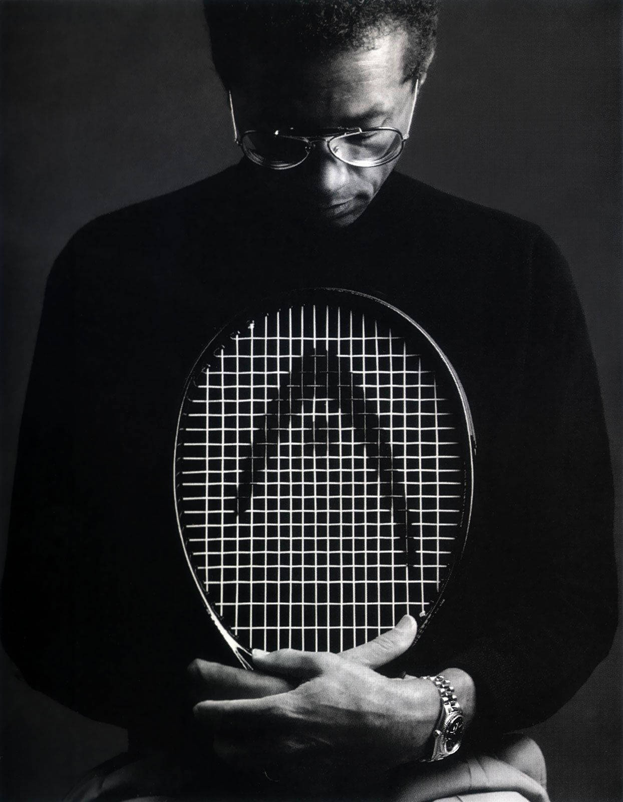 1244x1600 Download Arthur Ashe Holding Racket Wallpaper