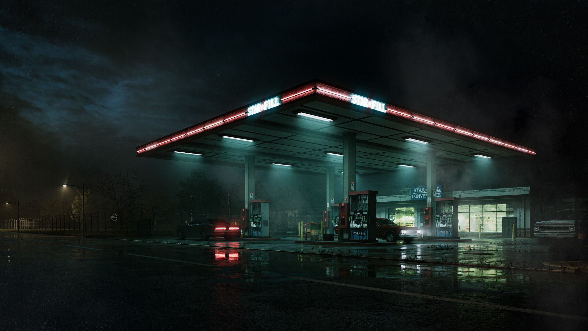 1920x1080 Midnight Fuel / Gas Station 3D Artwork