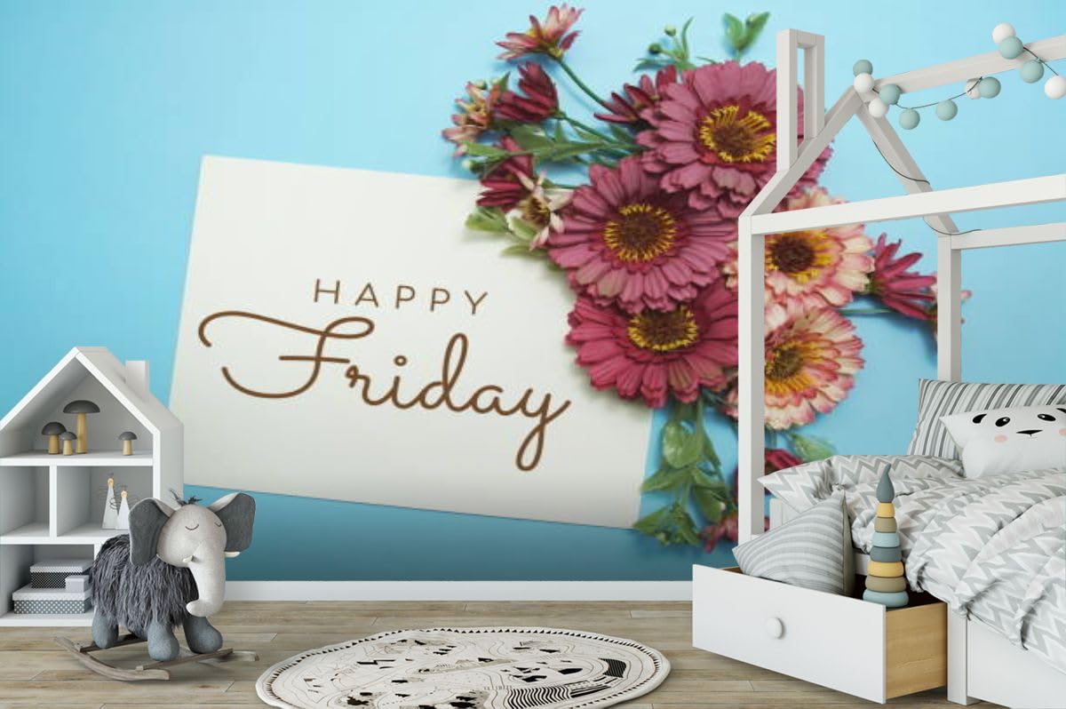 1200x798 3D Wallpaper Happy Friday Typography Text Flower Bouquet Blue Self Adhesive Bedroom Living Room Dormitory Decor Wall Mural Stick and Peel Background Wall Ceiling Wardrobe Sticker : Amazon.ca: Tools & Home Improvement