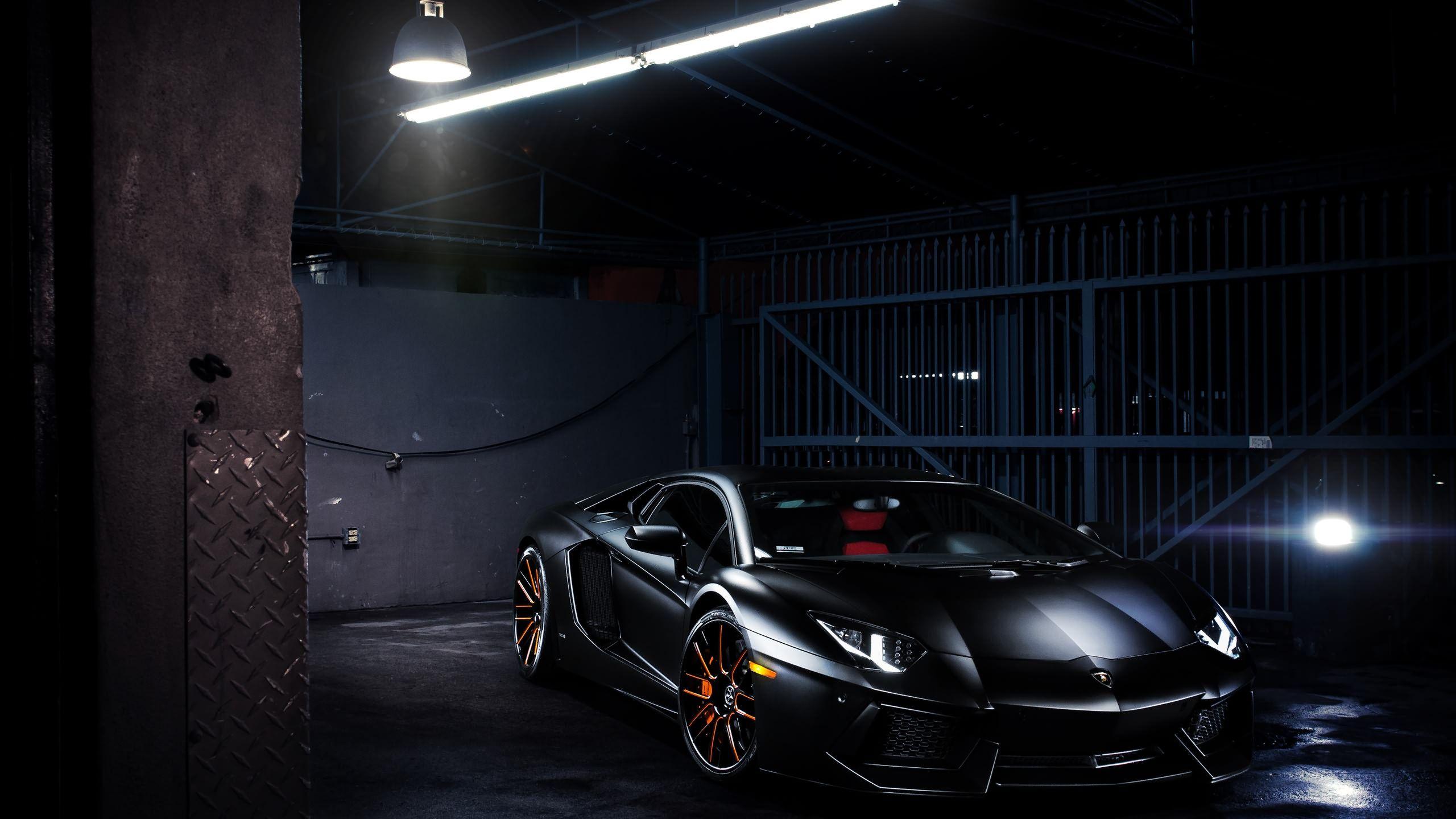2560x1440 Black Lamborghini Aventador Parking Desktop Wallpaper