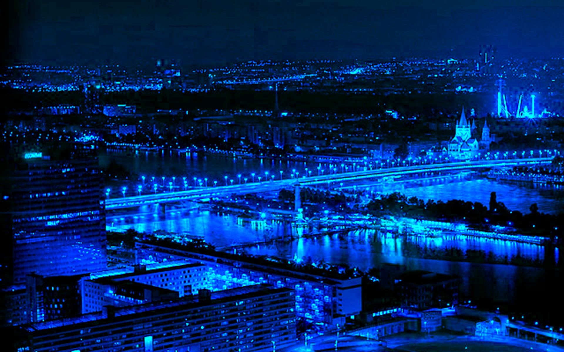 1920x1200 Free Image : light, architecture, night, cityscape, reflection, darkness, stadium, midnight, screenshot, city bridge, computer wallpaper, city wallpaper, the blue city, blue city scene, city image, blue wallpaper 1920x1200