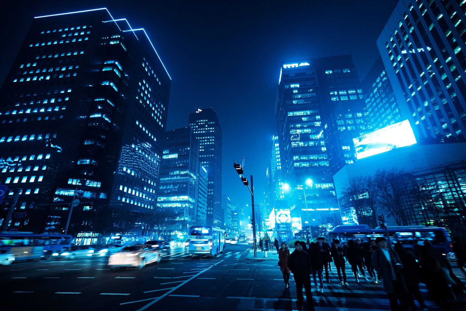 1920x1282 Download Blue Neon Aesthetic City Background Wallpaper