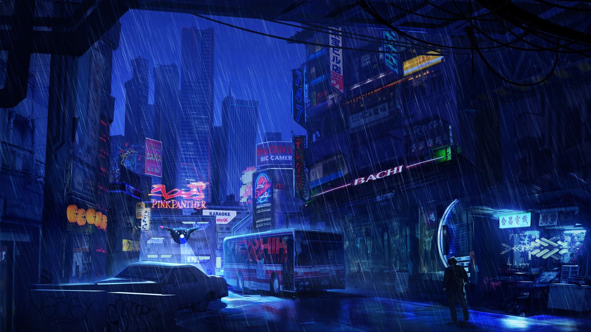 1920x1080 Wallpaper city, the city, future, skyscrapers, neon, art, bus, fantasy for mobile and desktop, section фантастика, resolution 1920x1080