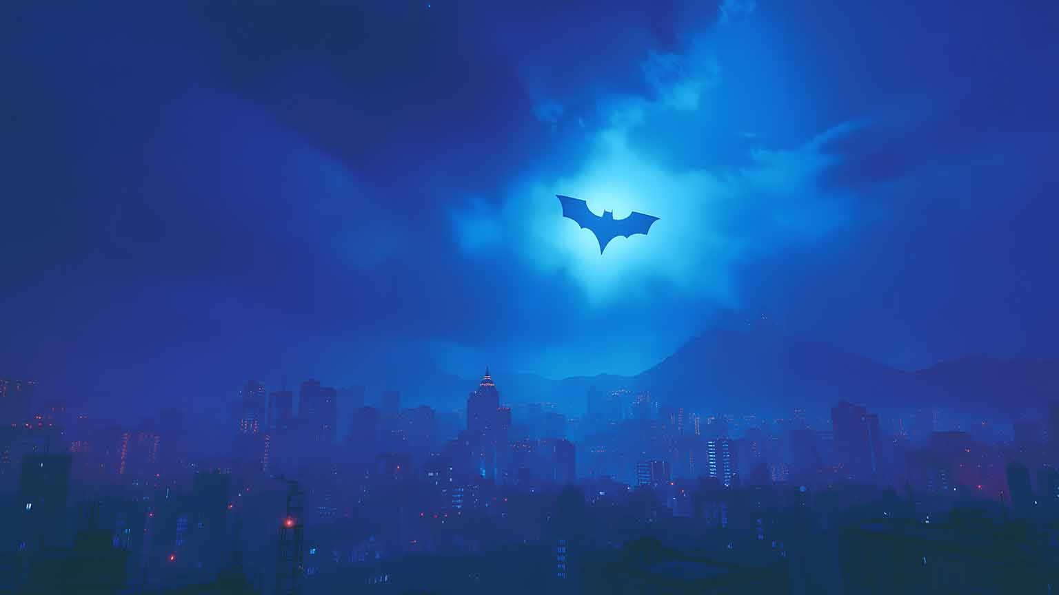 1536x864 Free Gotham City Bat Signal Blue Moody Sky Desktop Wallpaper
