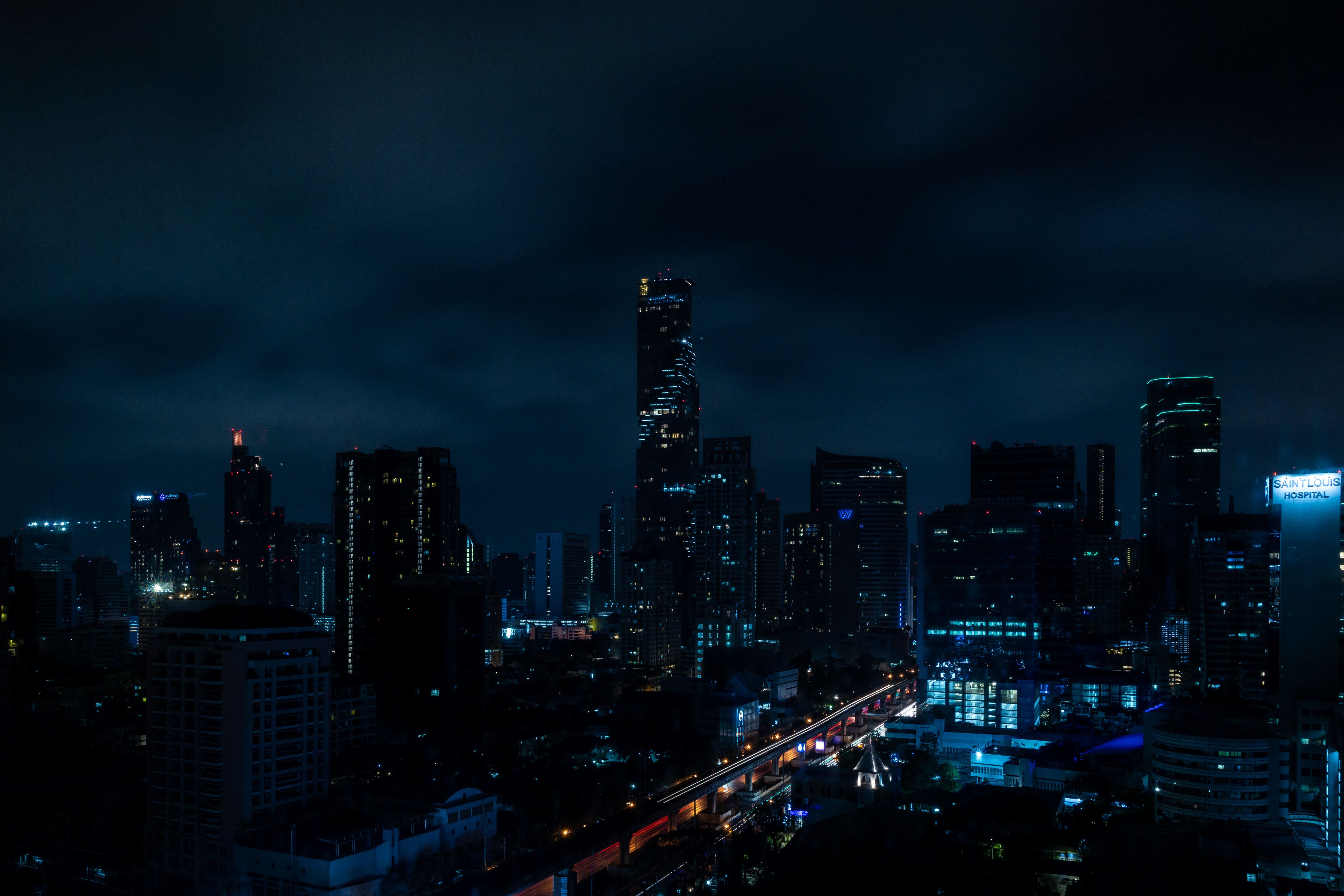5991x3994 Wallpaper City Skyline During Night Time, Background Free Image