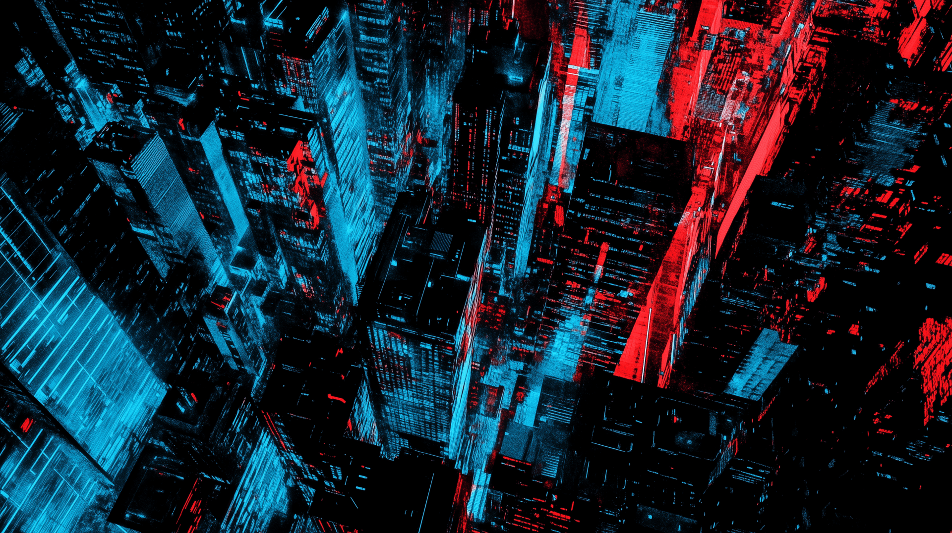 1920x1076 Dark Cyberpunk Cityscape HD Wallpaper in Black and Blue