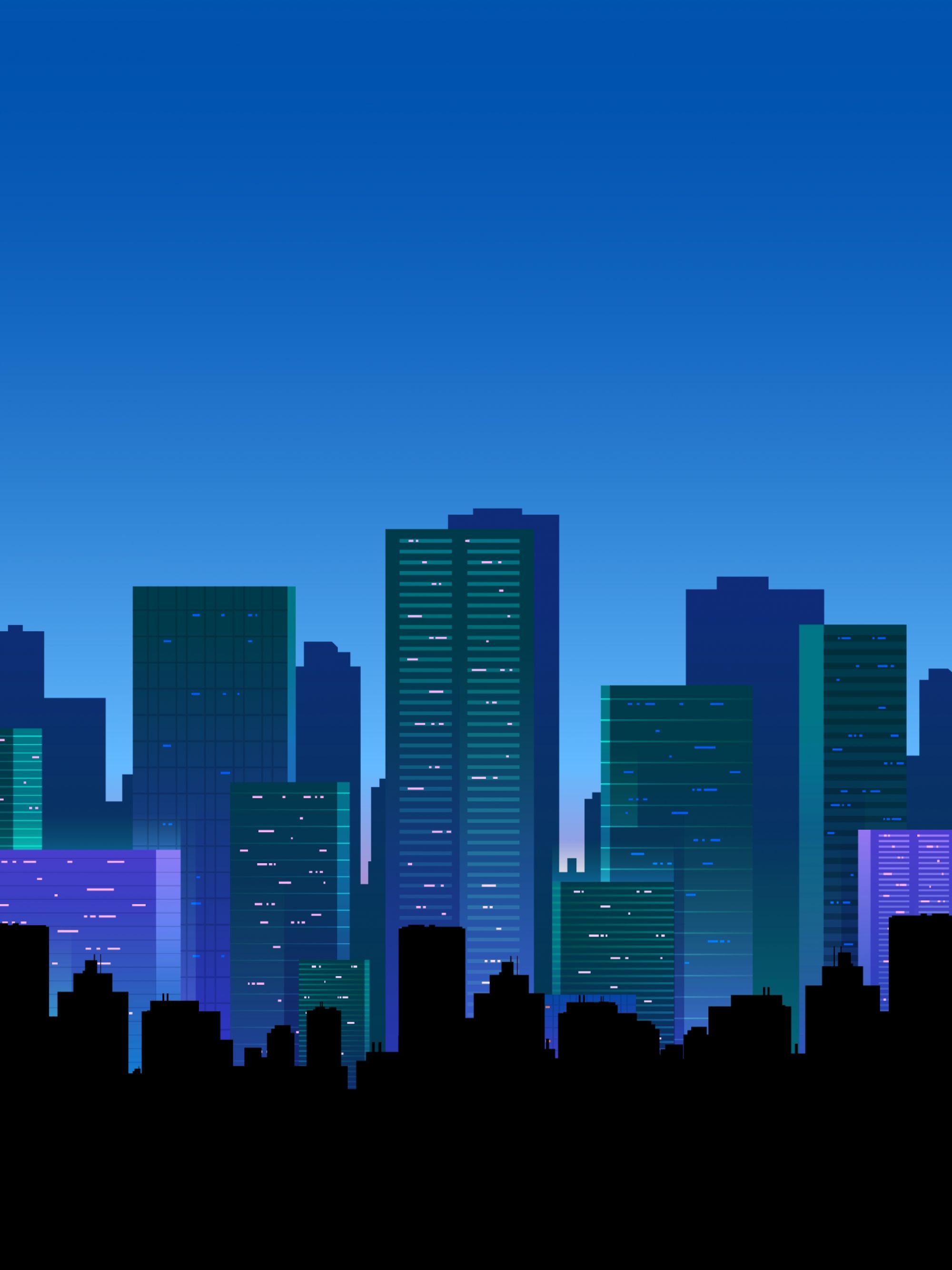 2000x2666 City Skyline Digital Art Blue Sky Dark Illustration