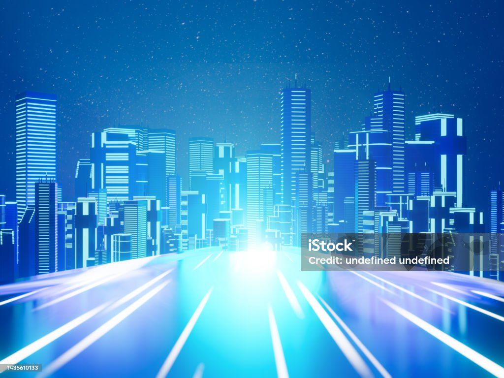 1024x768 3D Dark Blue City With Light Reflection Background For Technology Concept 3D Illustration Rendering Image Now