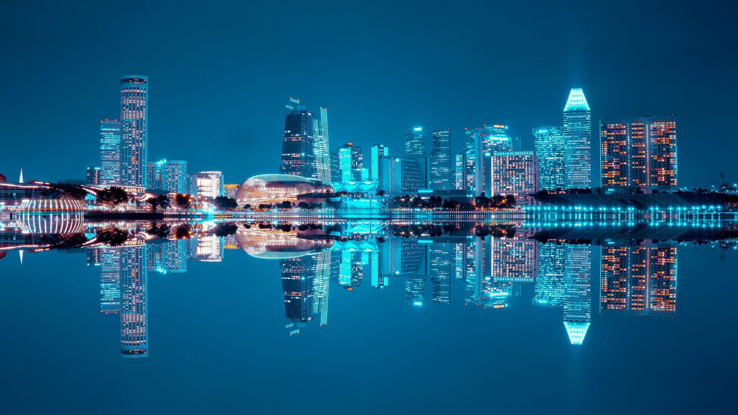 2500x1406 Architecture Cityscape With Bright Blue LED Lighting