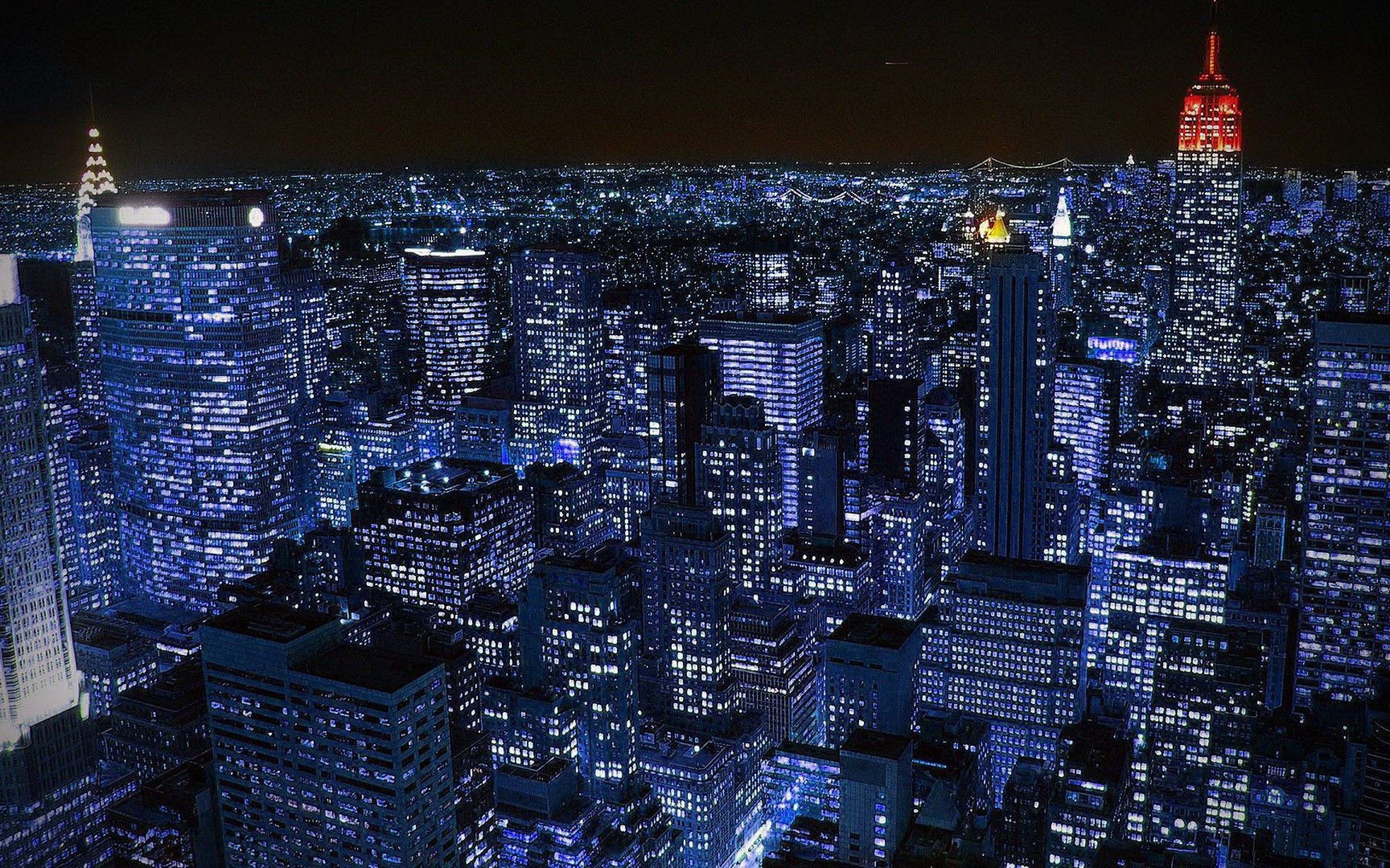 2880x1800 Wallpaper light, night, the city, New York, New York for mobile and desktop, section город, resolution 2880x1800