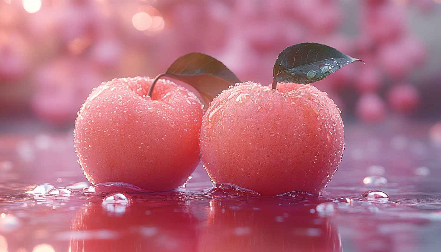1456x832 Pink Apples Wallpaper, Fruit Wallpaper, Aesthetic Food Wallpaper, 4k