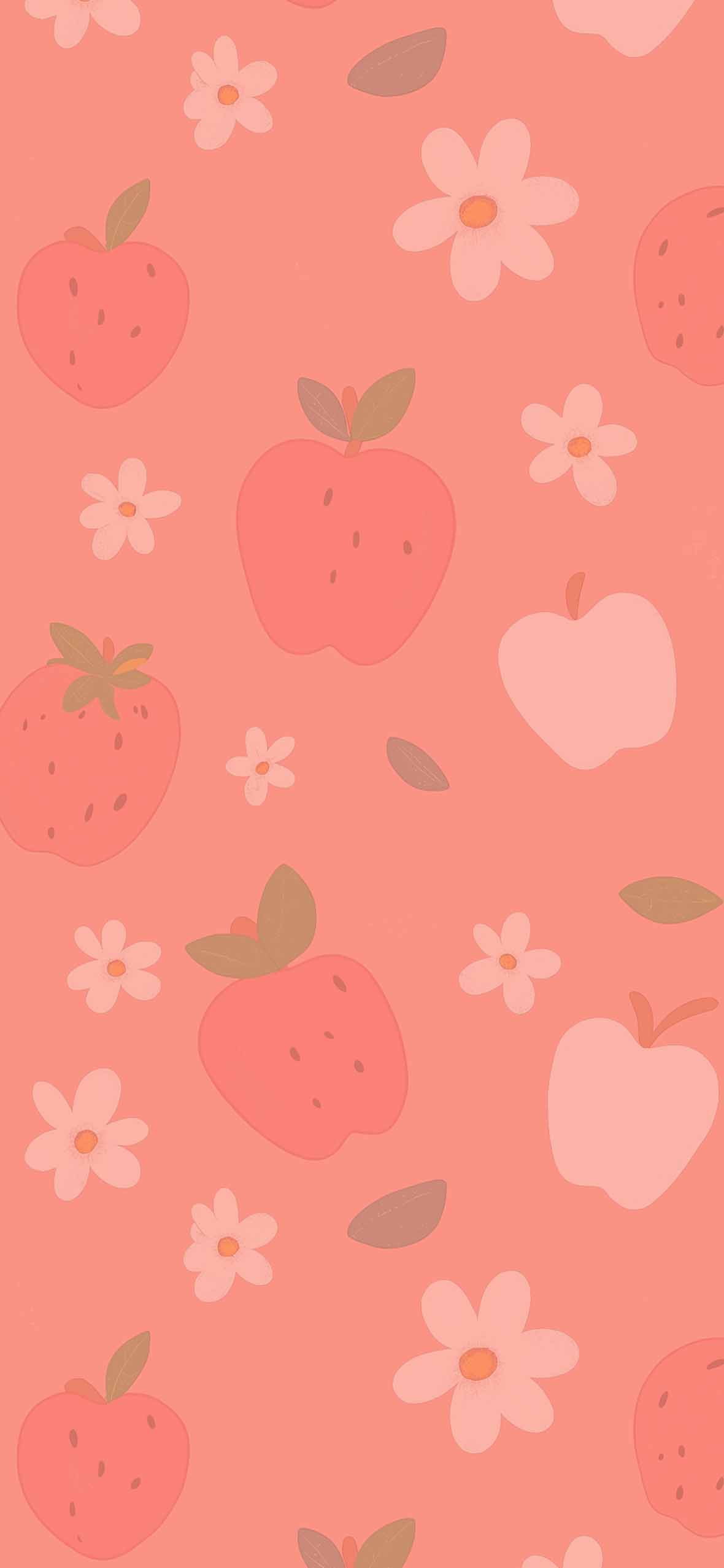 1180x2554 Strawberry Apple Flower Pattern Pink Wallpaper