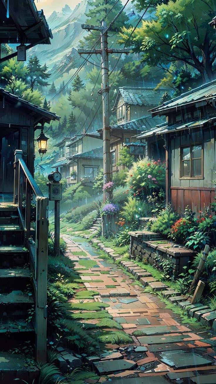 736x1308 Green Village iPhone Wallpaper 4K