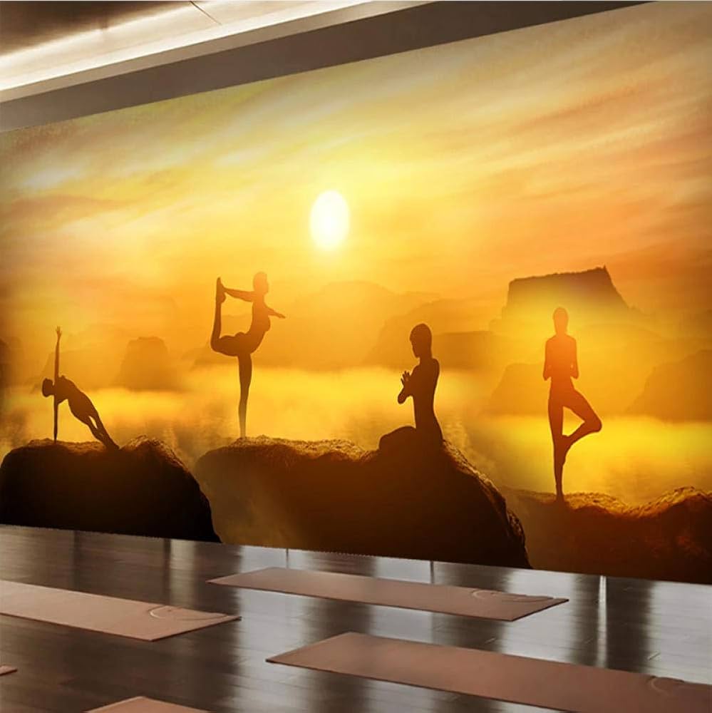 999x1000 Yoga Studio Wallpaper Golden Sunrise 3D Murals Dance Room Background Wall Painting Bedroom Living Room Natural Wall Papers 140(l) x100(H) cm : Buy Online at Best Price in KSA