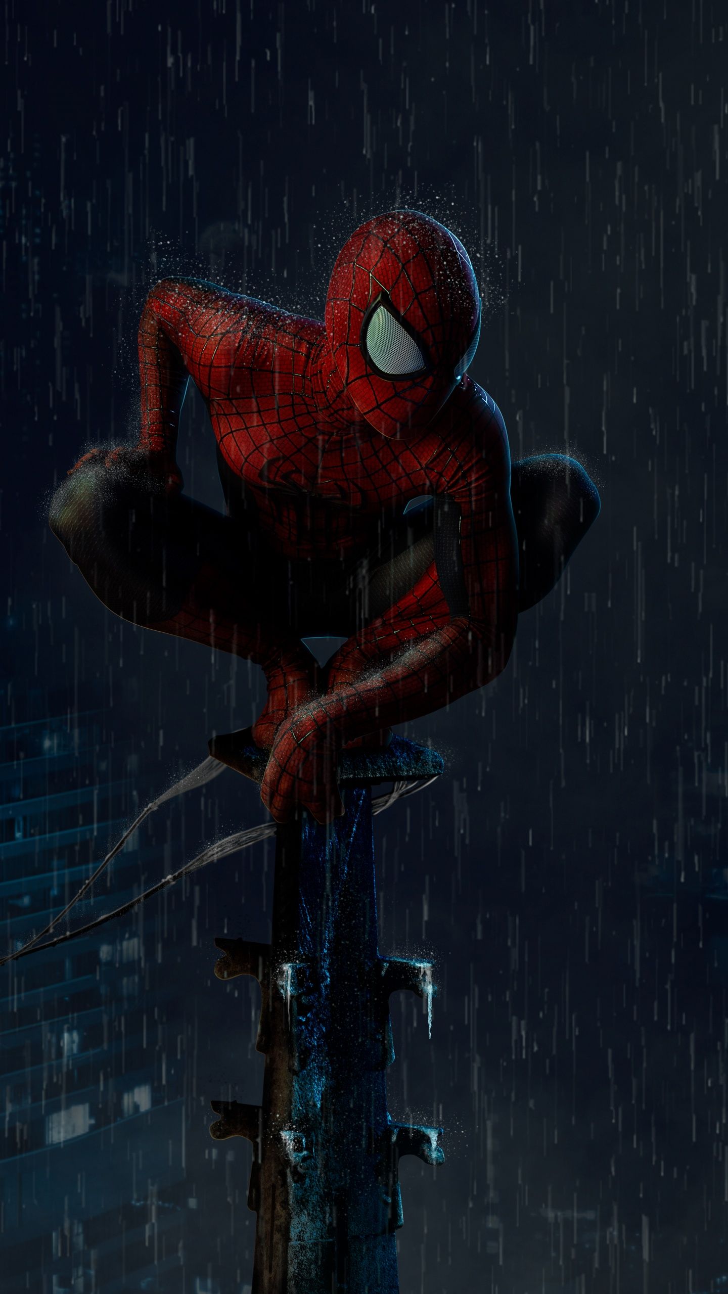 1440x2560 Spider Man Wallpaper 4K, Rain, Marvel Superheroes, Dark