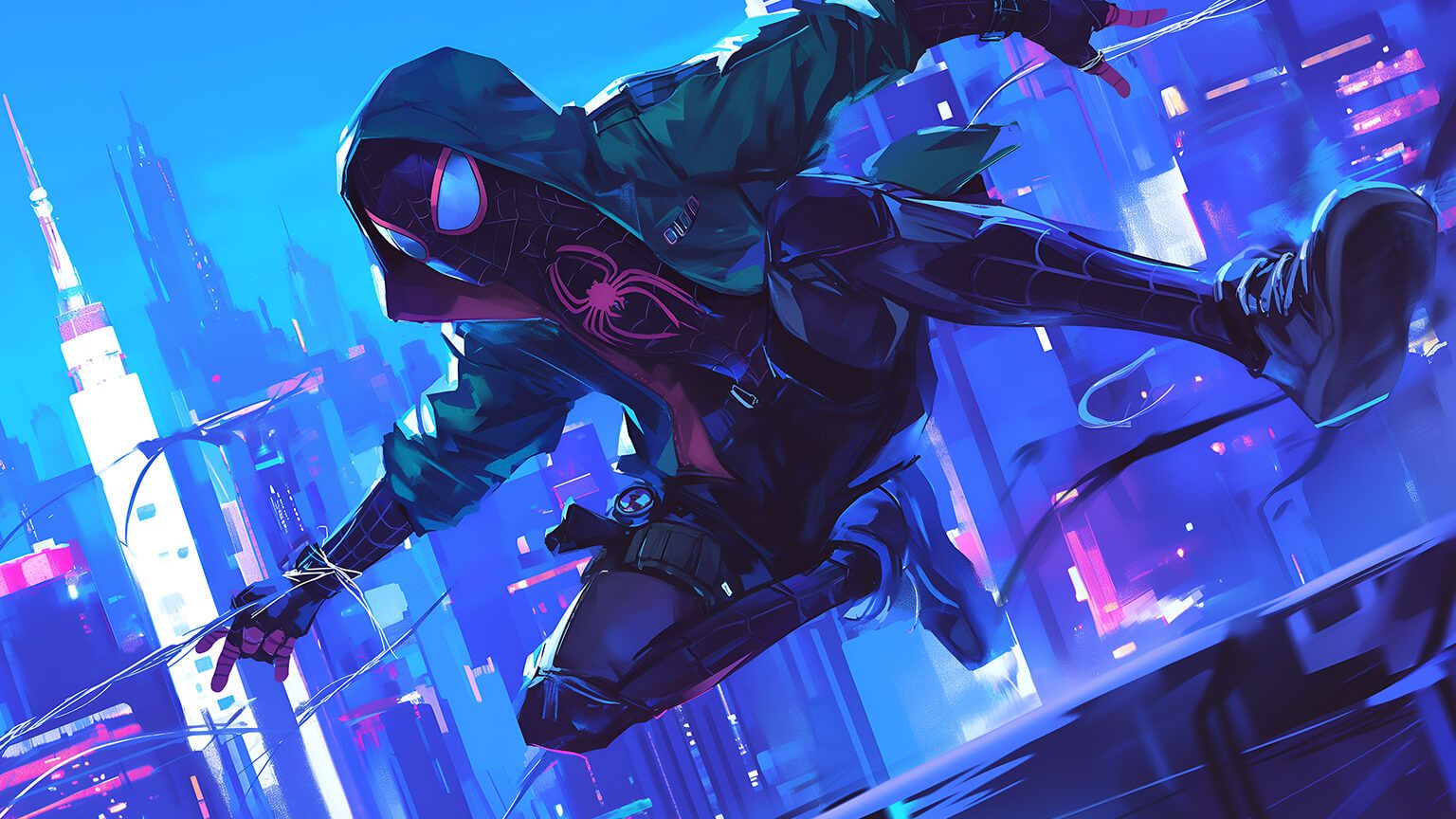 1536x864 Free Spider Man Miles Morales Night City Desktop Wallpaper In 4K