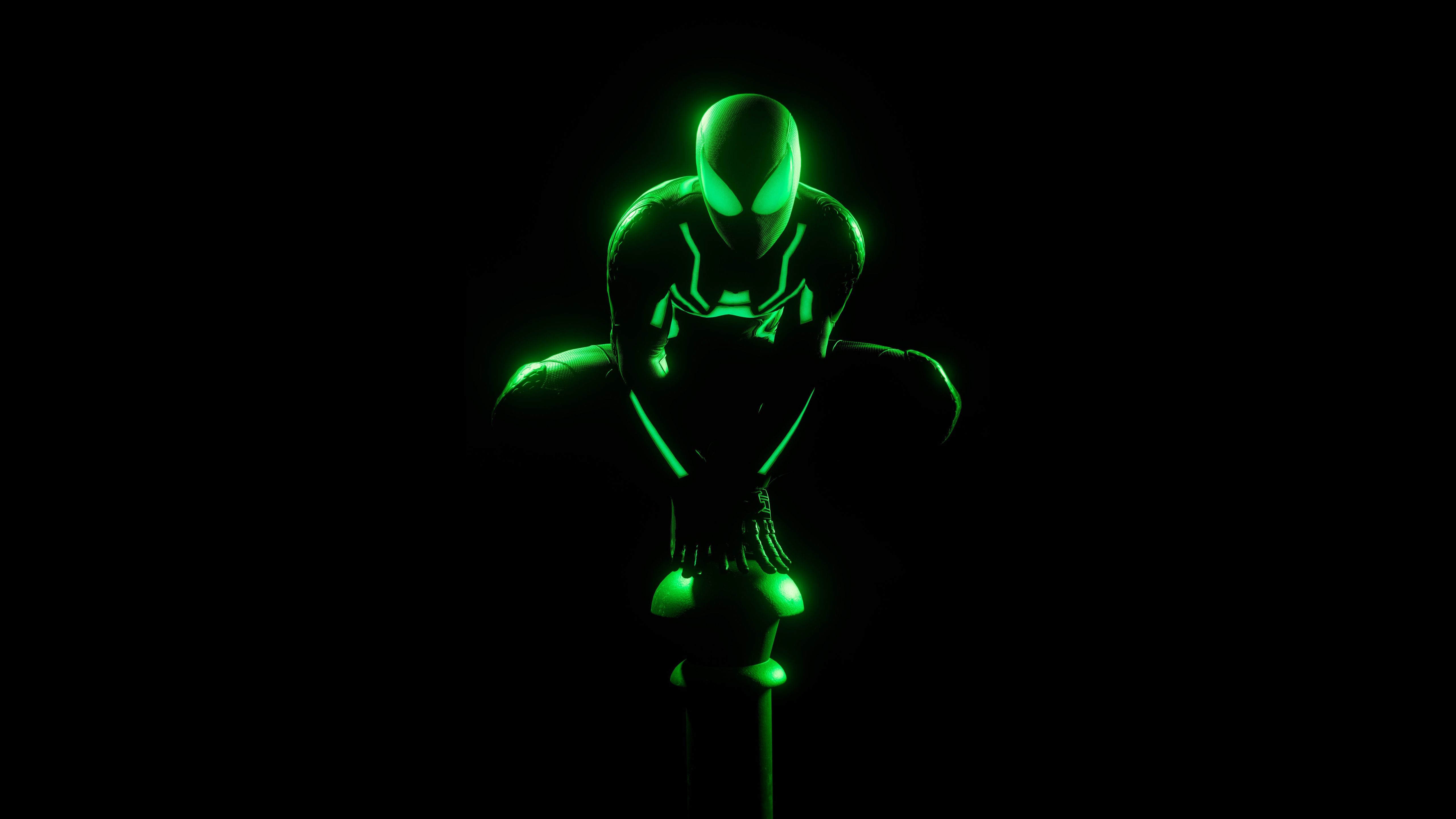 5120x2880 Spider Man Wallpaper 4K, Glow In Dark, Neon Green, AMOLED