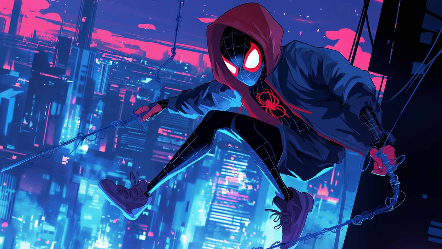 1536x864 Free Spider Man Miles Morales Glitched Swinging Wallpaper 4K