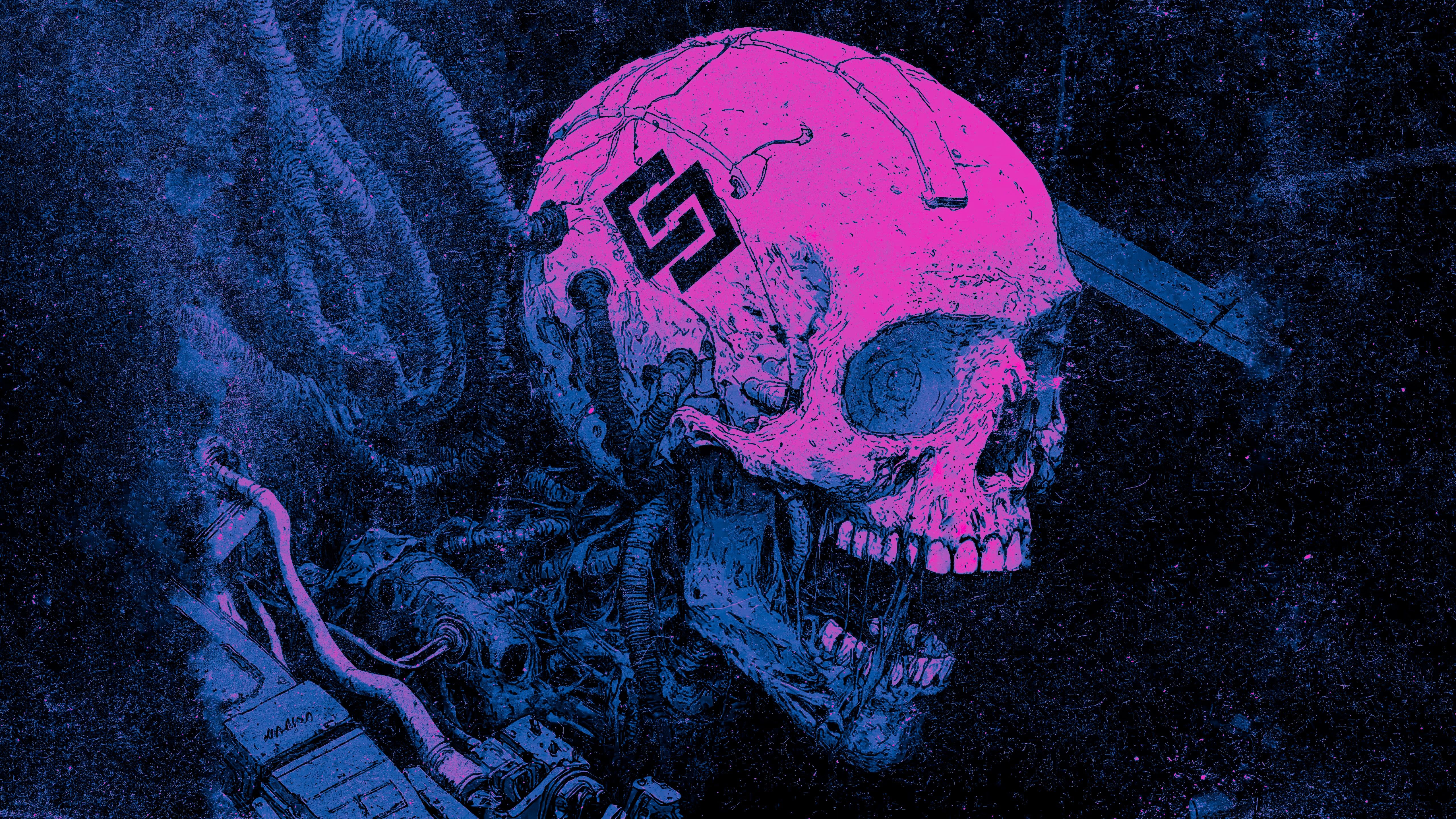 5120x2880 Cyberpunk Neon Skull in Synthwave Glow