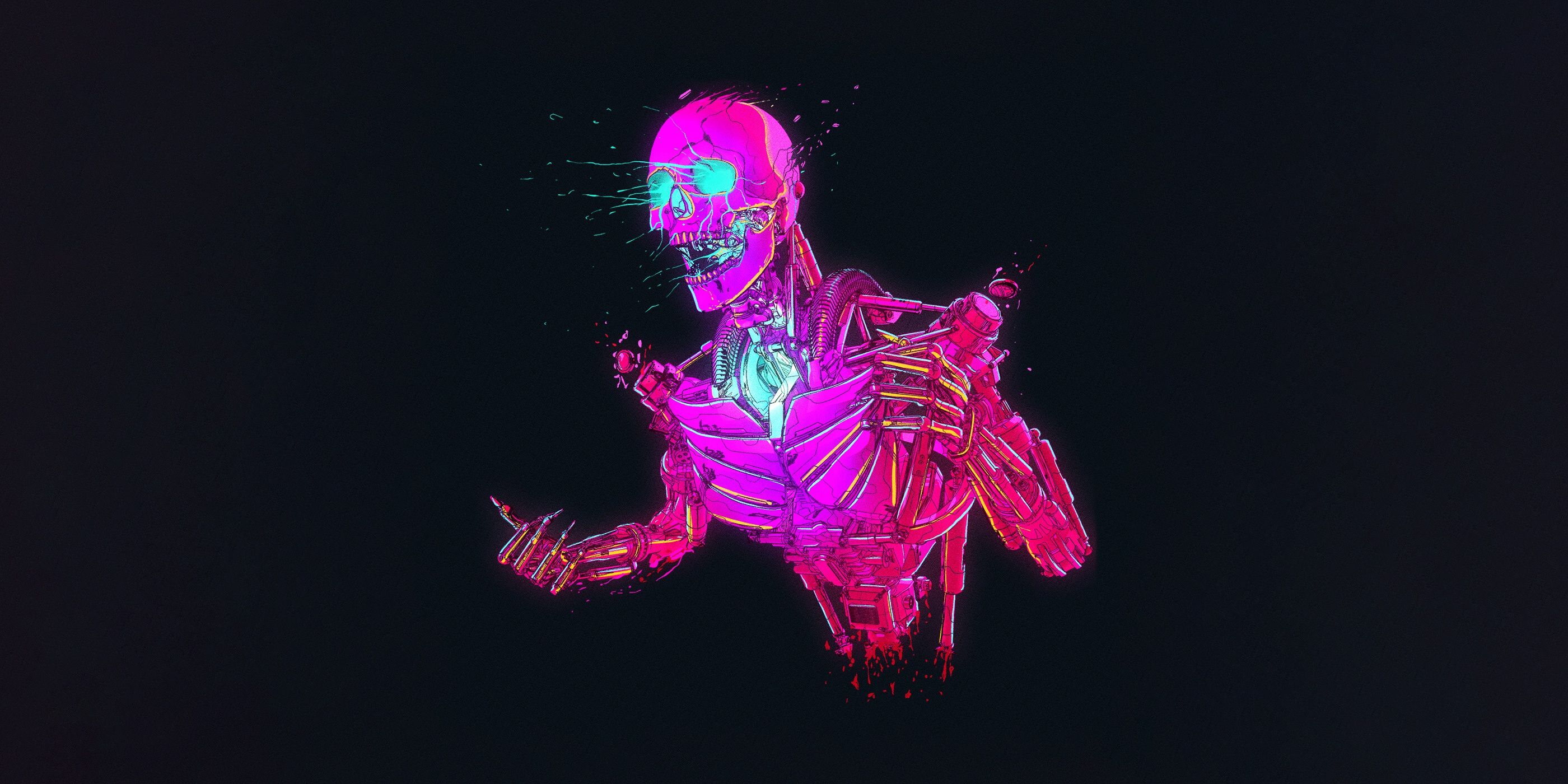 2800x1400 Cyberpunk Skullbot HD: Futuristic Sci Fi Robot Wallpaper By Nick Sullox1400