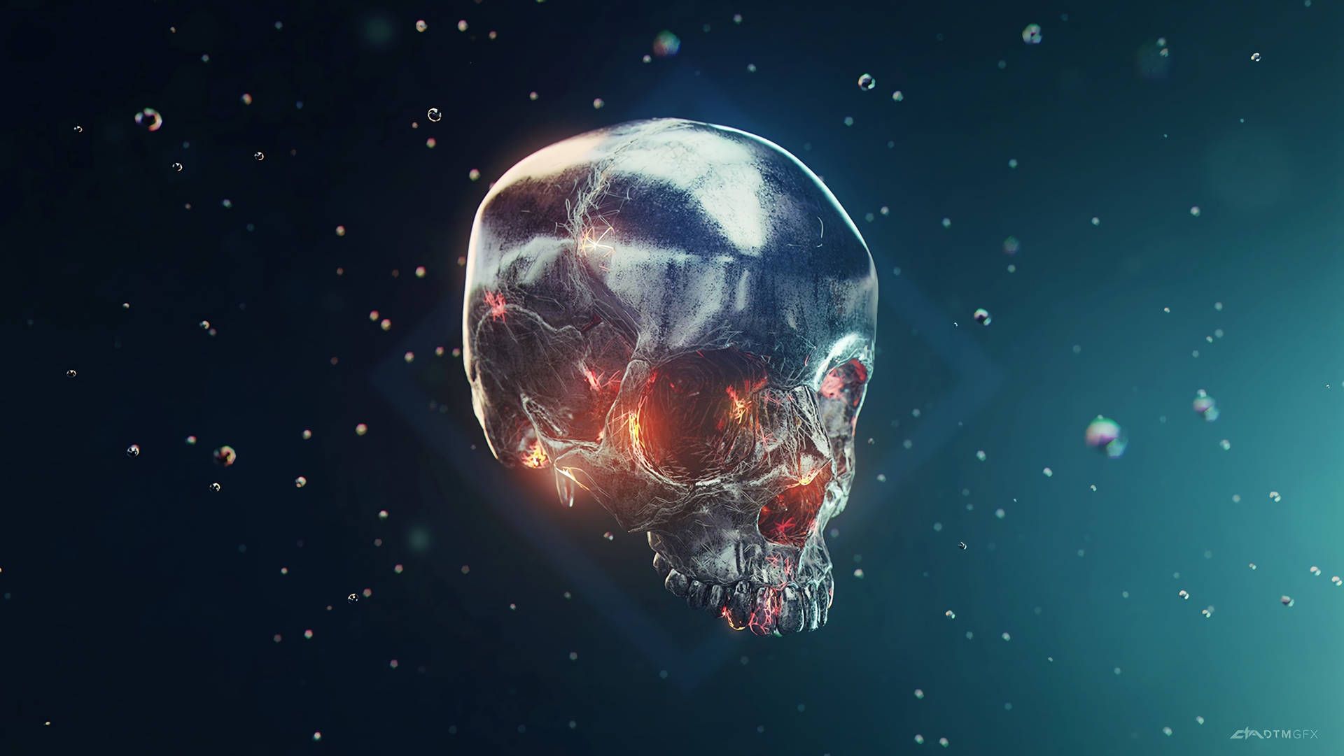 1920x1081 Download Cyberpunk Futuristic Skull Under The Water Wallpaper