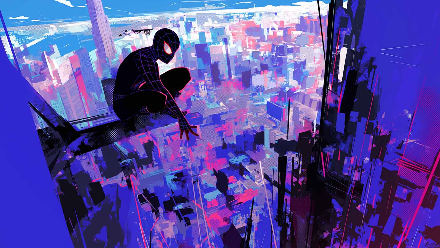 1536x864 Free Spider Man Glitched Dark City Desktop Wallpaper 4K