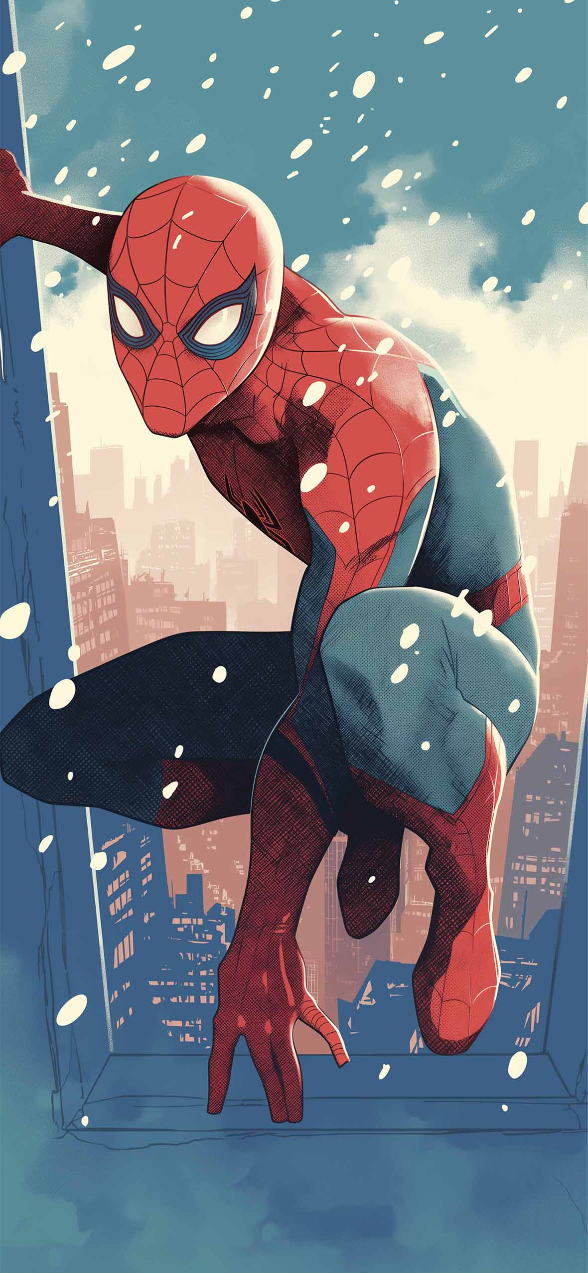 1180x2554 Urban Spider Man Snow City Wallpaper Phone Wallpaper