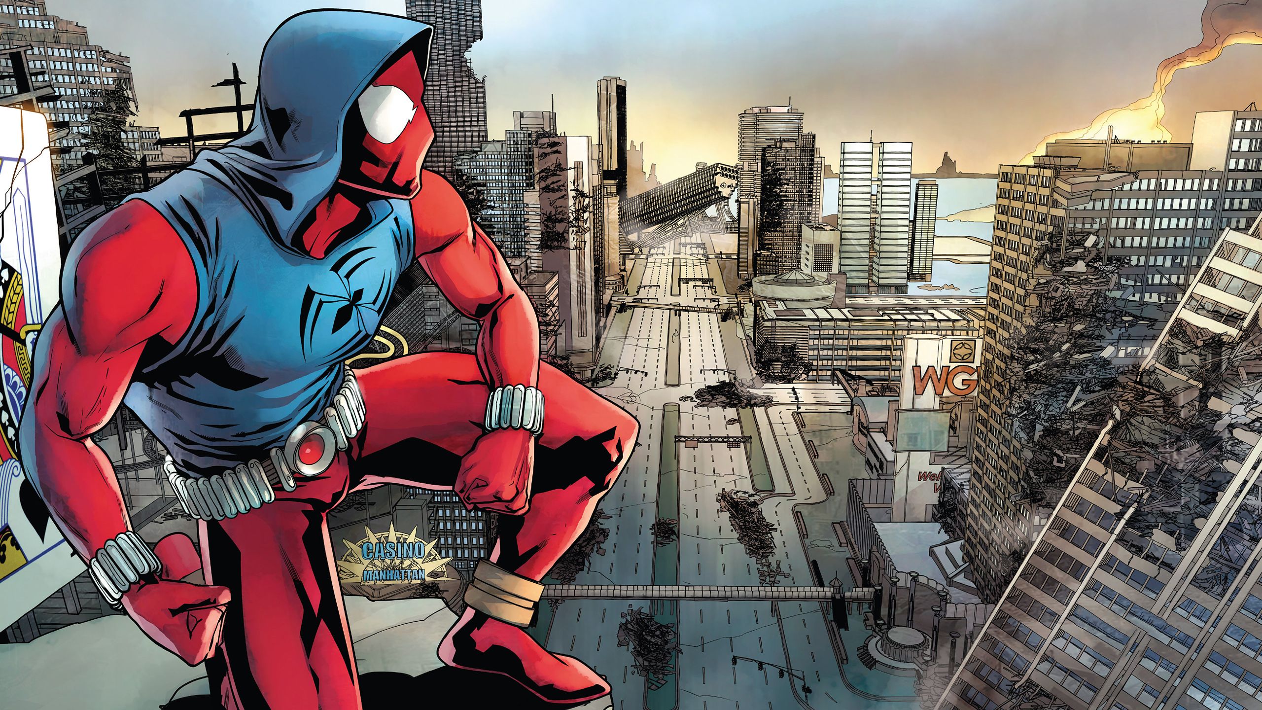 2560x1440 Desktop wallpaper: Comics, Spider Man, City 4K free download for PC. 423464